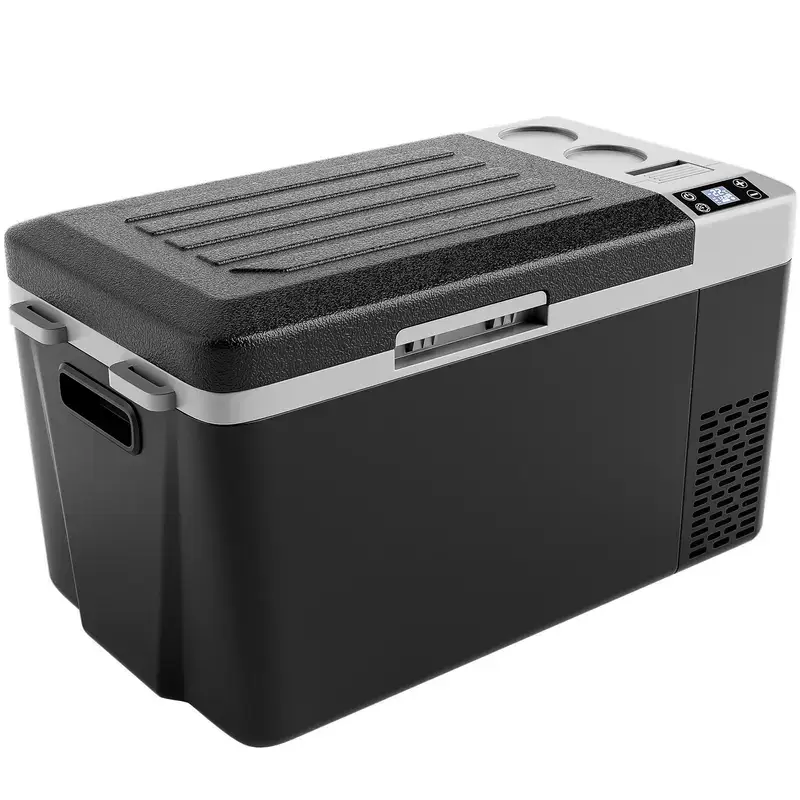 12V Refrigerator (24/37/53Quart /23L/35L/50L) supports 12V/24V DC & 110-240V AC. Portable with -4°F~68°F range, it features wheels, 2 baskets, and large cooling zone. Ideal for RVs, travel, Truck, Boat