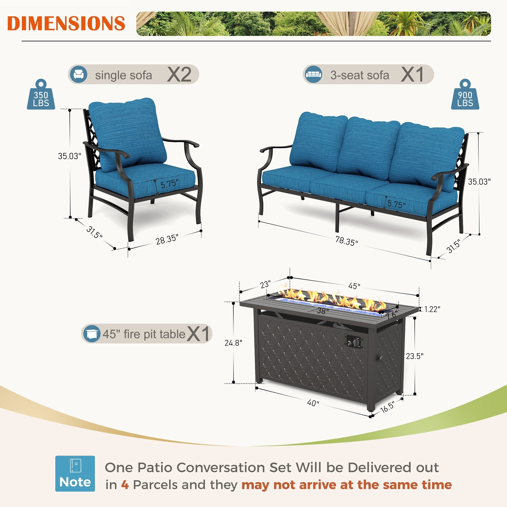 MAISON ARTS Outdoor Sofa Set 4/6-Piece Patio Conversation Set with 45'' Gas Fire Pit Table