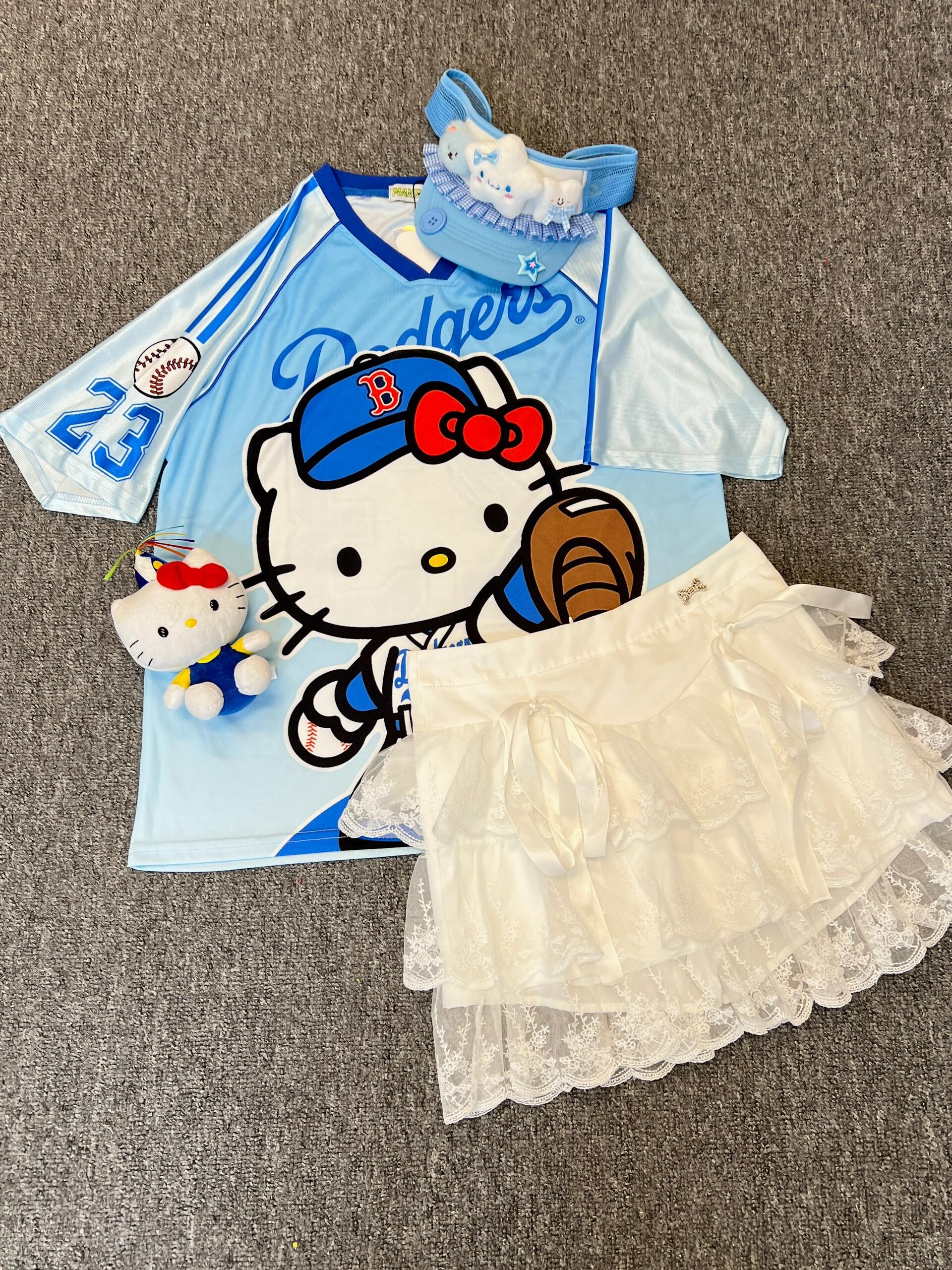 Hellokitty Cute Baseball Jersey Baseball Shirts Sports Uniform Summer Loose Short Sleeve Tops T-Shirts