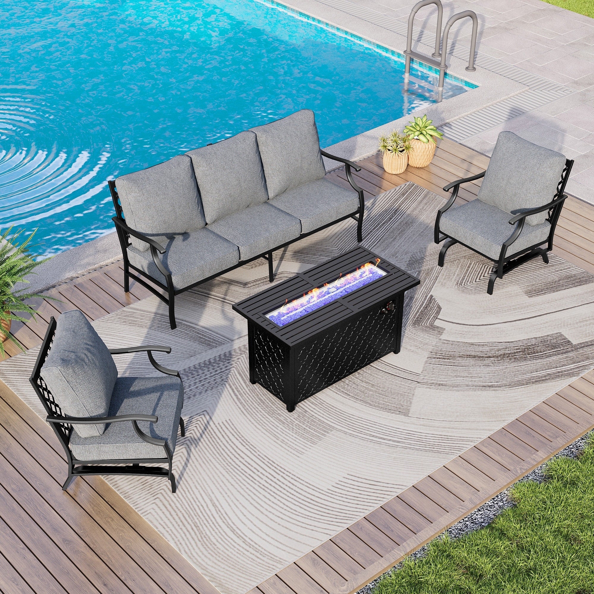 MAISON ARTS Outdoor Sofa Set 4/6-Piece Patio Conversation Set with 45'' Gas Fire Pit Table