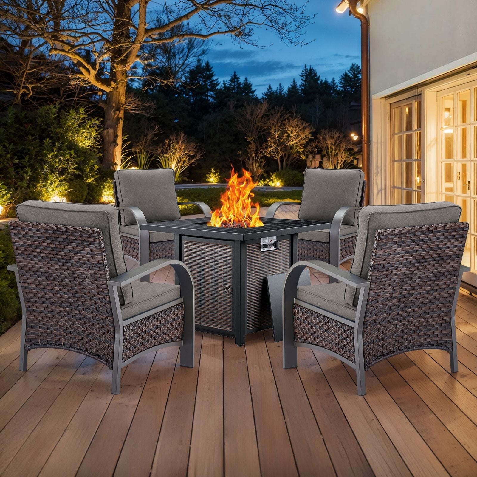 Outdoor Patio Chair with Fire Pit Table Set