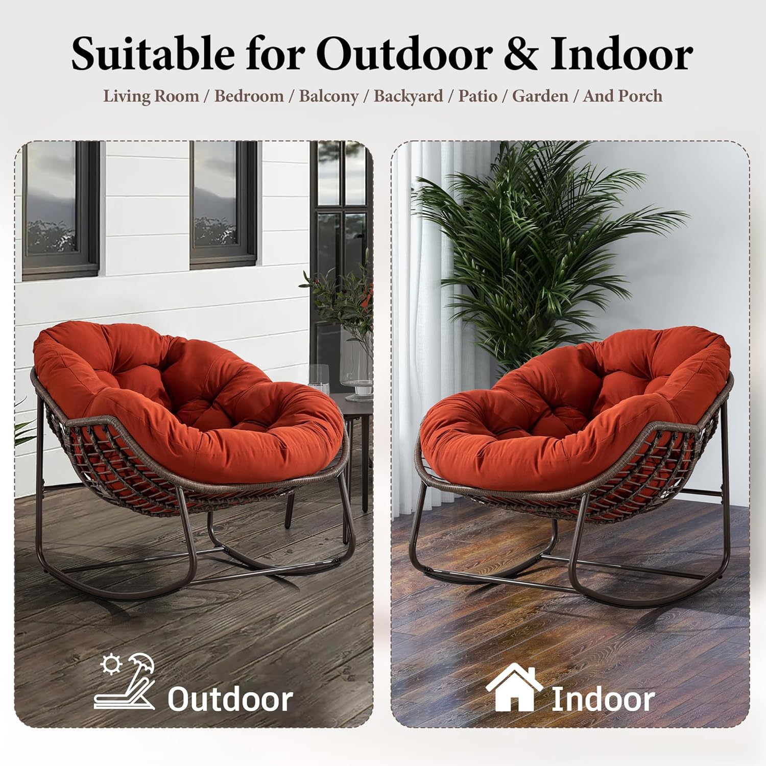 Oversized Outdoor Egg Rocking Chair with Thick Cushion – Comfortable Patio & Indoor Lounge Seating Clearance Sale