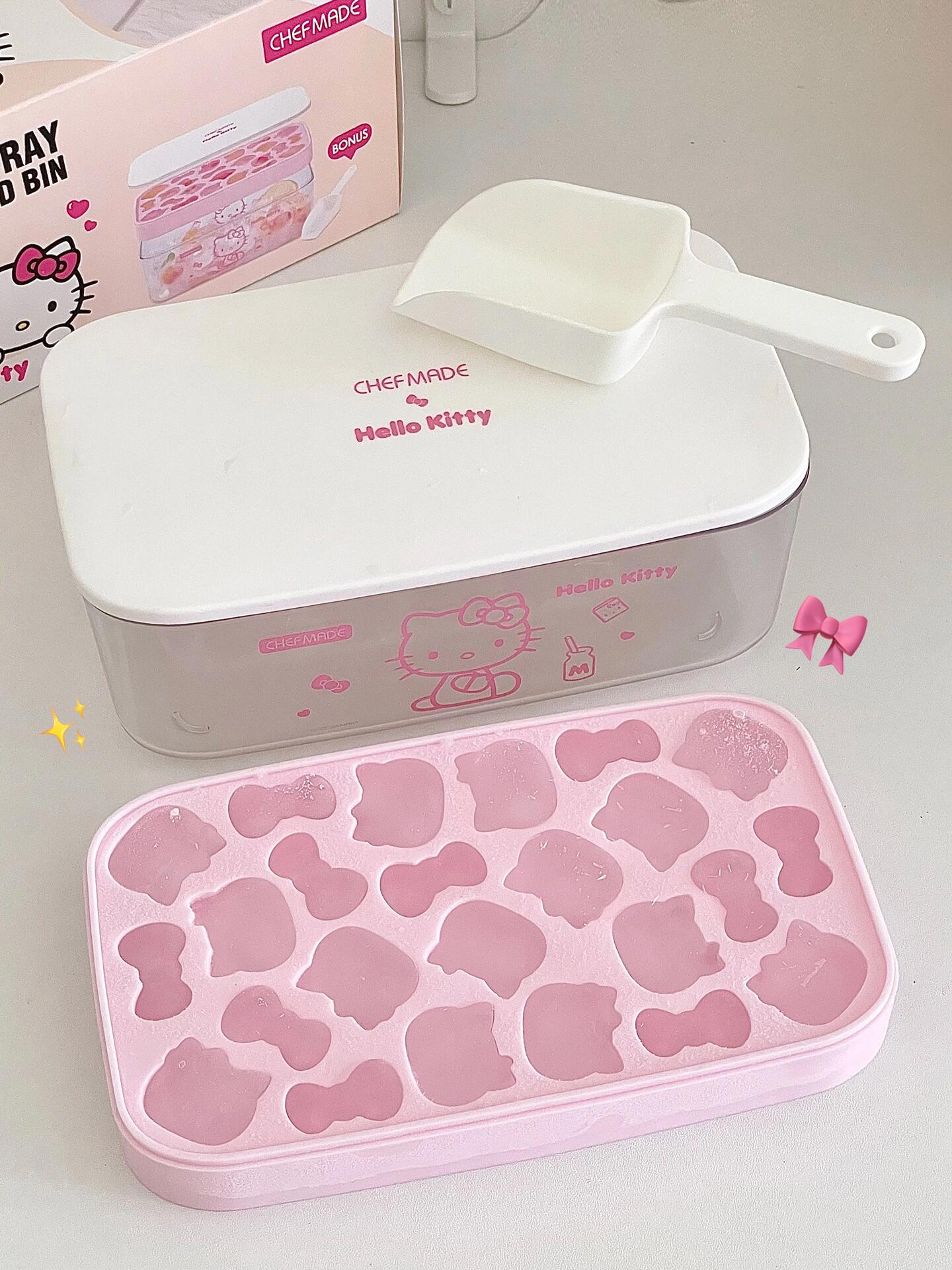 Hellokitty Shape Ice Cube Tray with Lid and Bin (with Scoop)