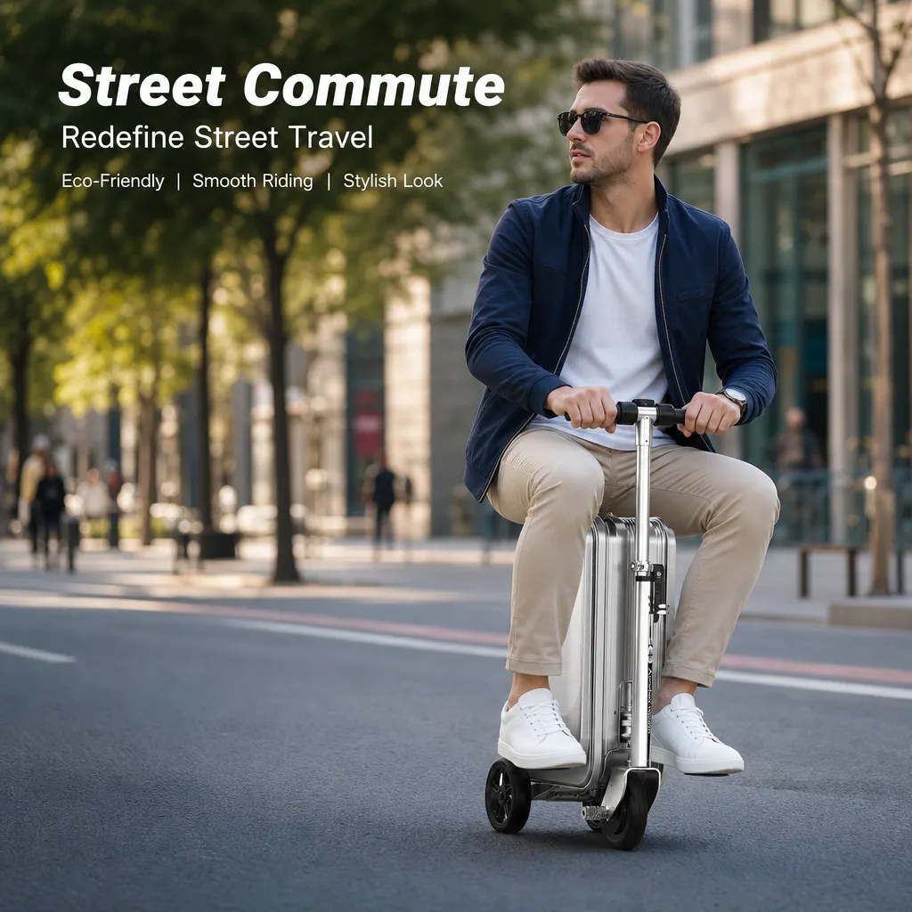 Rideable Scooter Luggage|Foldable Aluminum Carry‐On Suitcase, TSA Lock Silent Wheels, Multi‐Purpose Riding Suitcase for Airport, Commute & Campus
