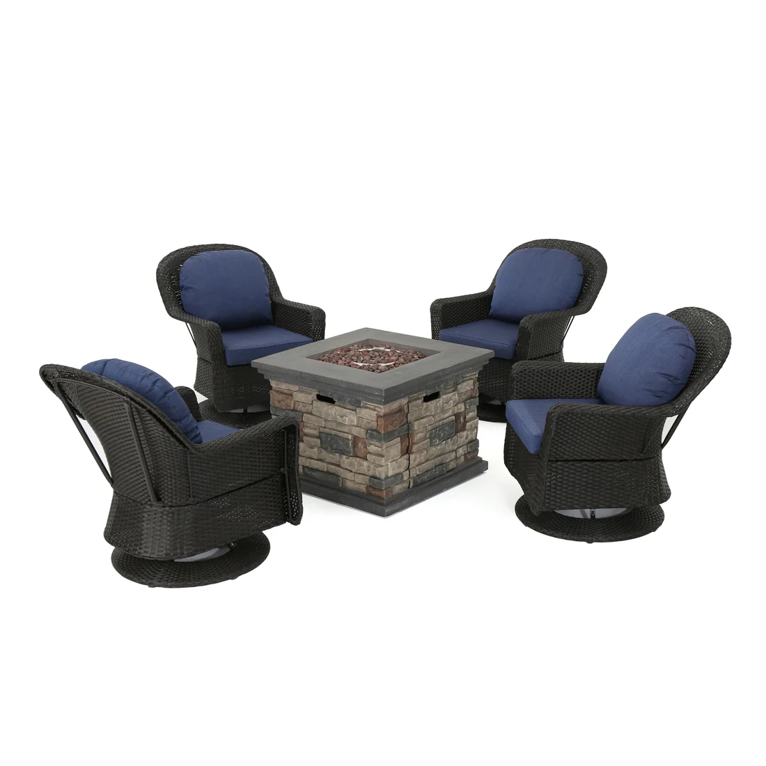 5pc Brown and Ceramic Gray Contemporary Outdoor 4 Seater Chat Set with Fire Pit