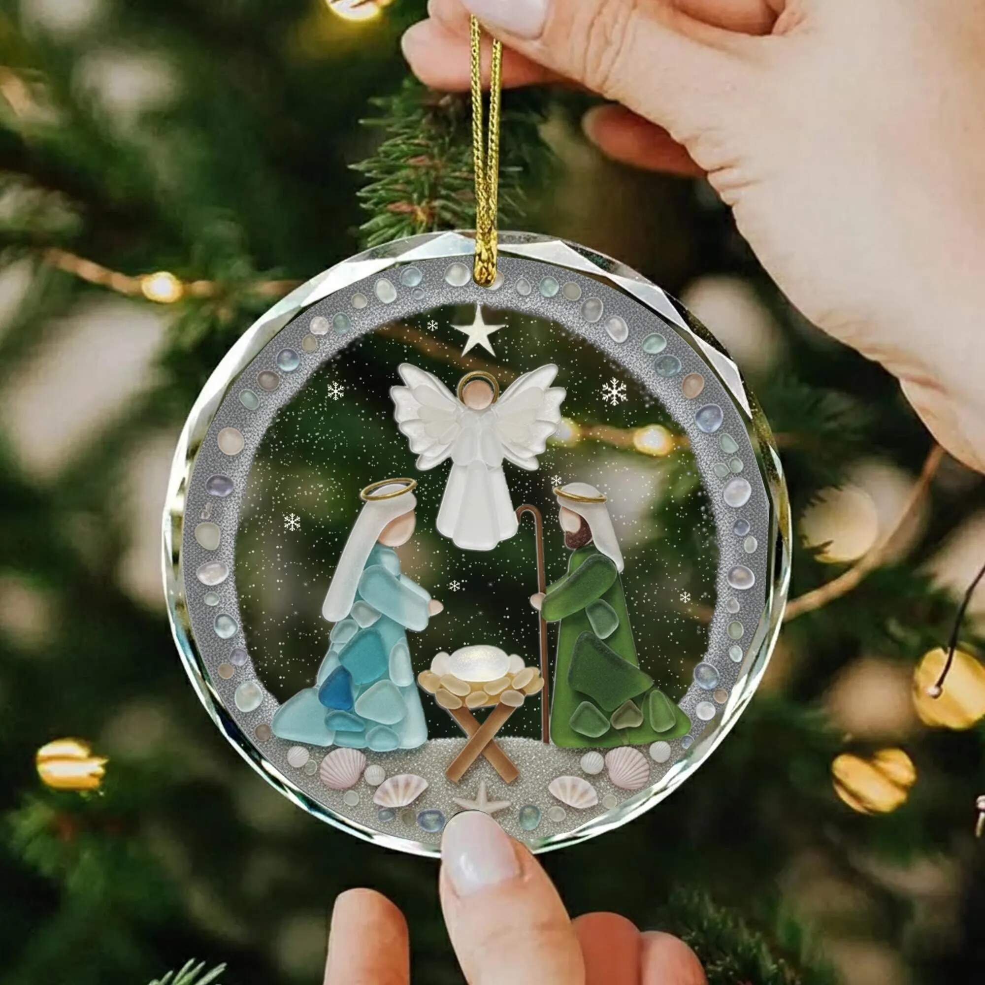 Nativity Christmas Seaglass Ornament