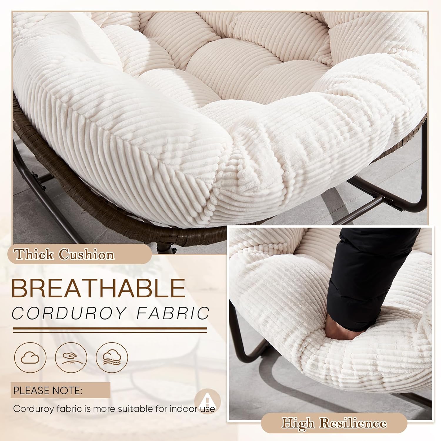 Oversized Outdoor Egg Rocking Chair with Thick Cushion – Comfortable Patio & Indoor Lounge Seating Clearance Sale