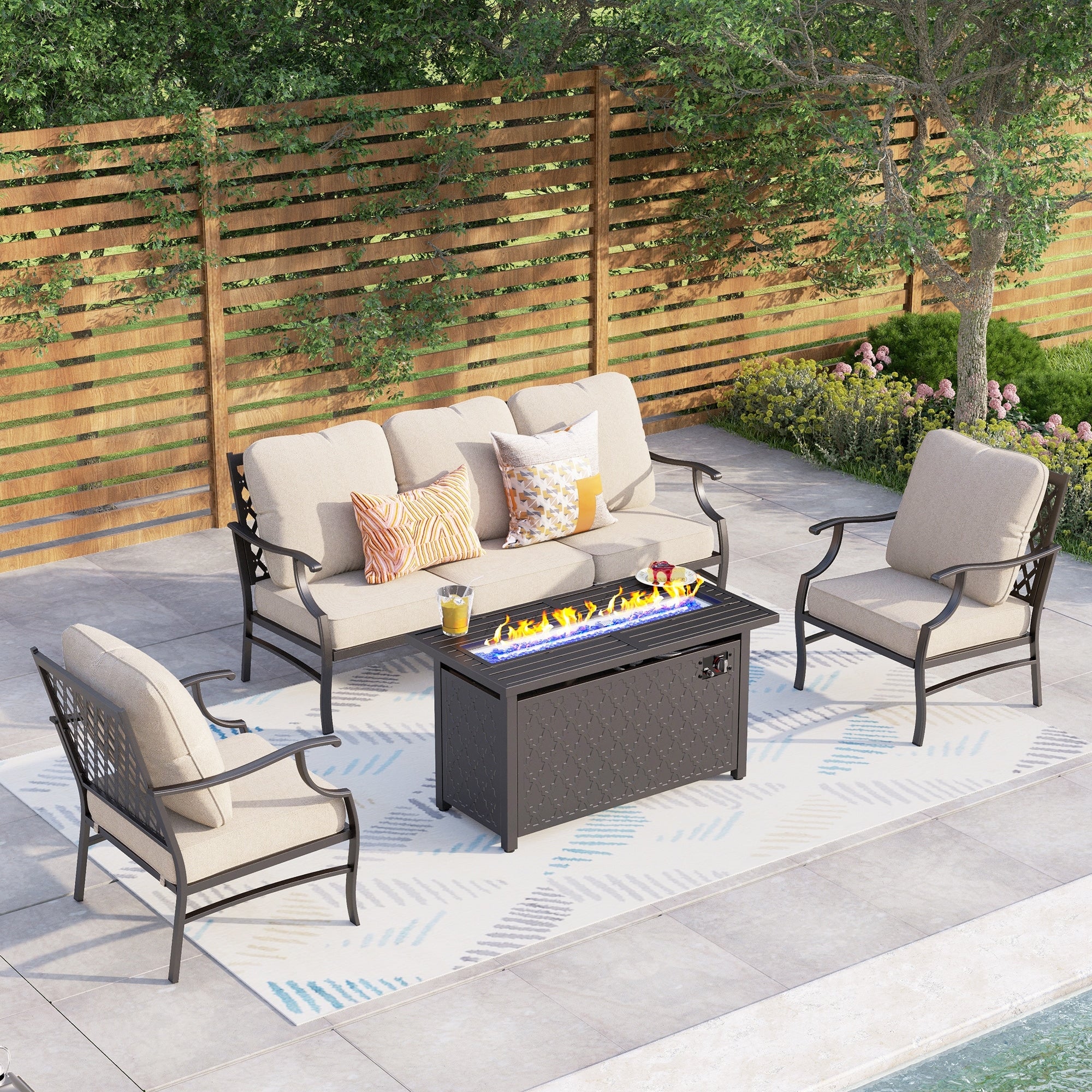MAISON ARTS Outdoor Sofa Set 4/6-Piece Patio Conversation Set with 45'' Gas Fire Pit Table