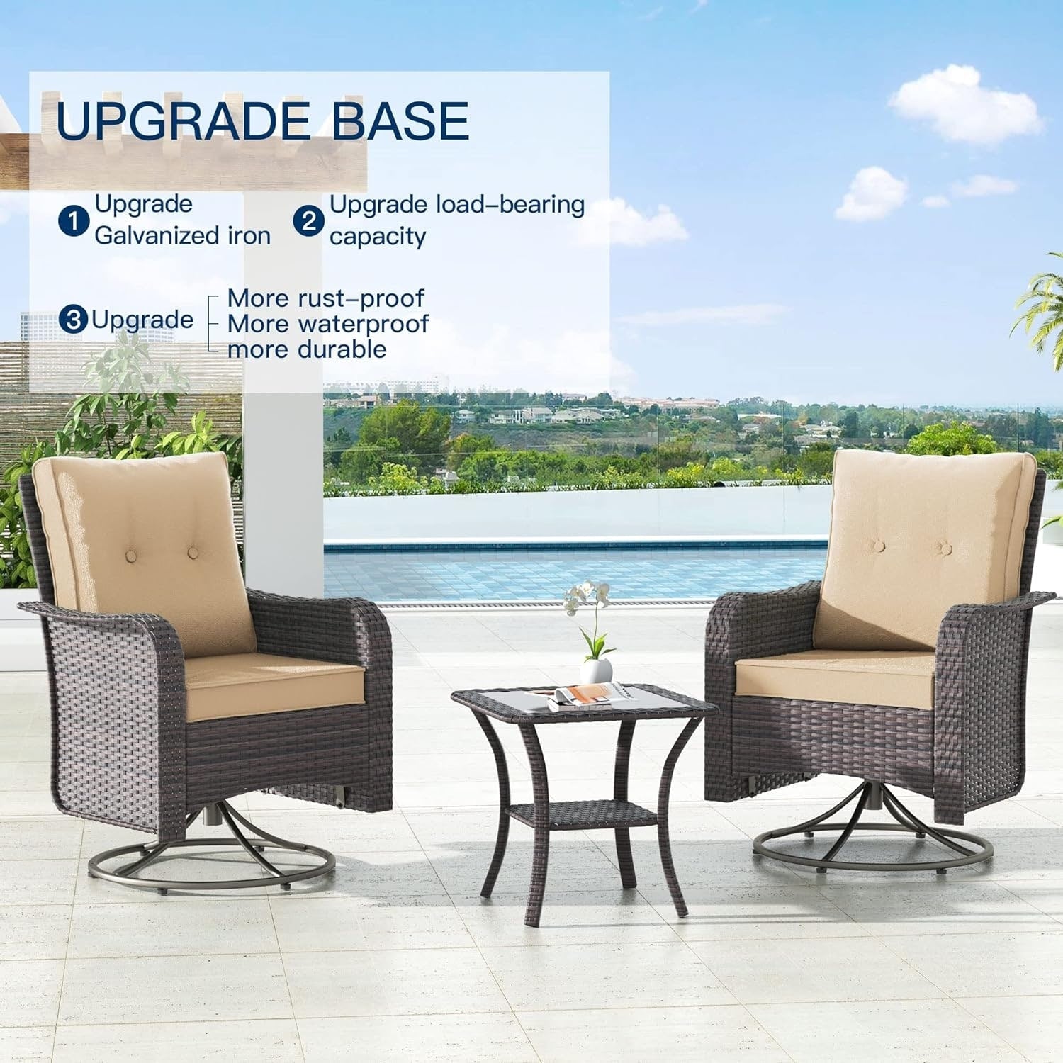 Patio Furniture Sectional Sofa Set, PE Rattan Swivel Rocking Chairs Patio Conversation Set
