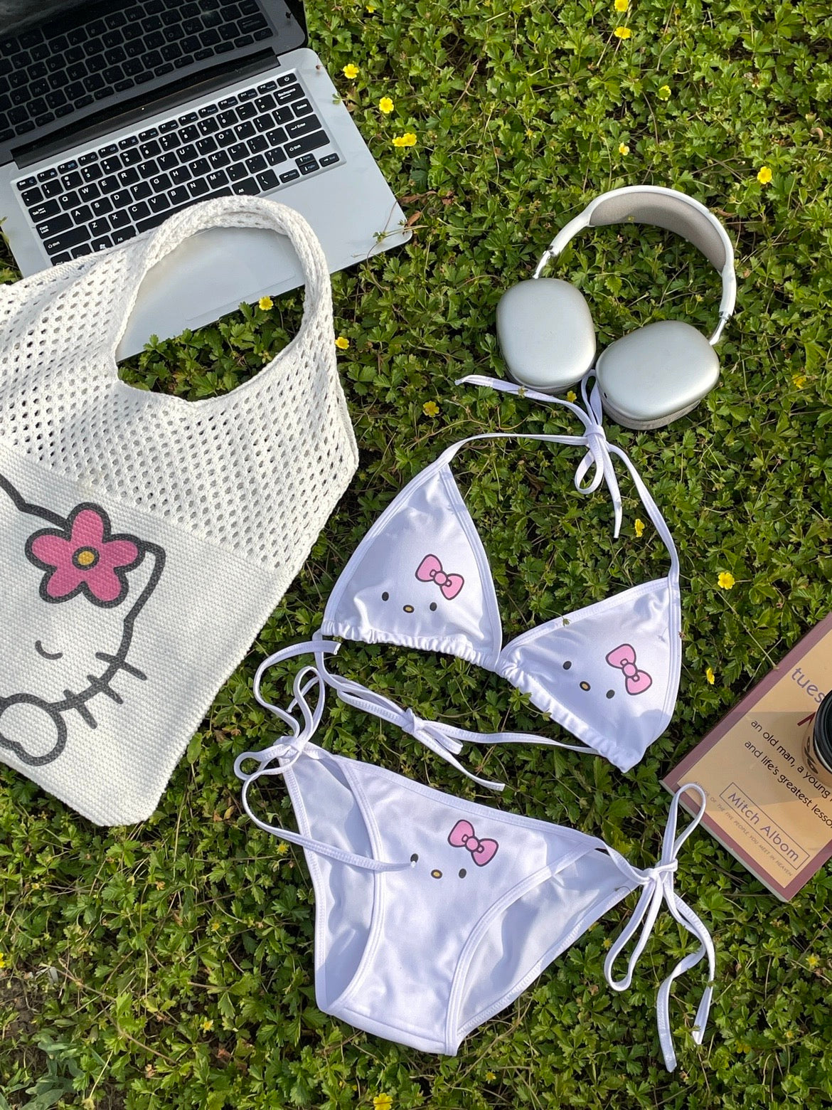 Hellokitty Halter Tie Side Triangle Bikini Set