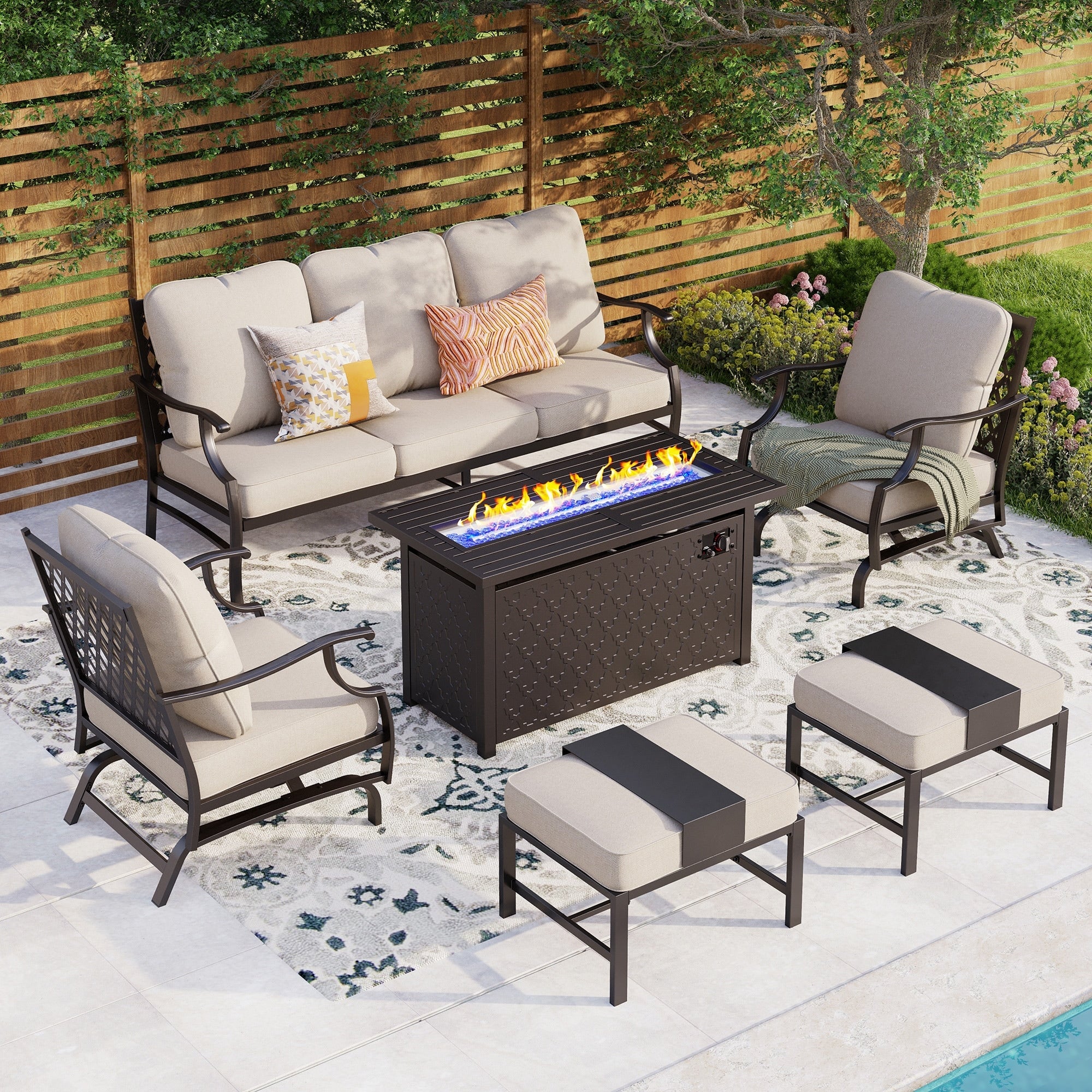 MAISON ARTS Outdoor Sofa Set 4/6-Piece Patio Conversation Set with 45'' Gas Fire Pit Table