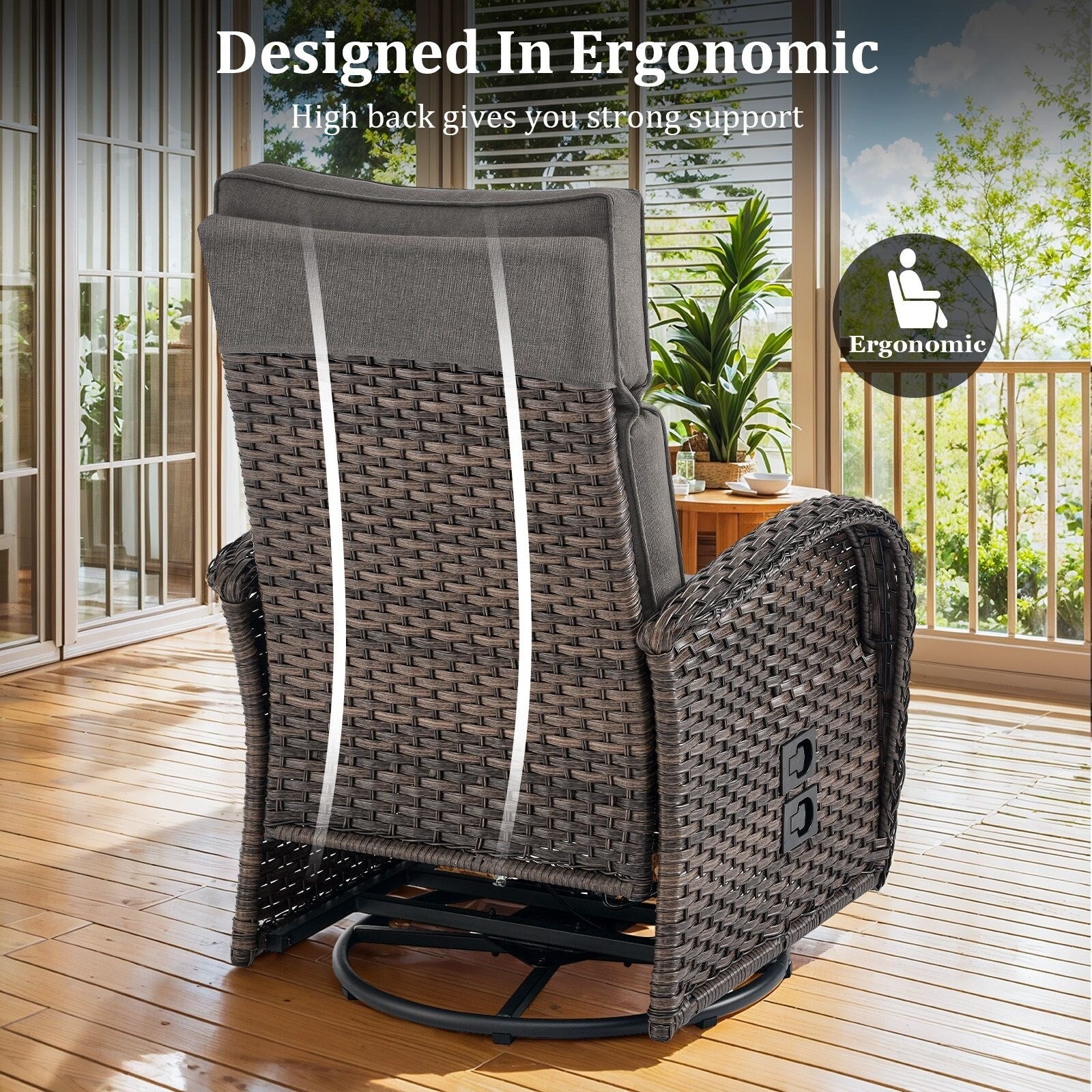 Pocassy Reclining Patio Chair with Adjustable Backrest