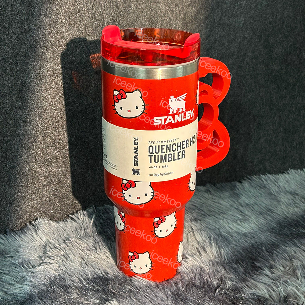 40oz Pink Bow-shaped handle Kitty Tumbler