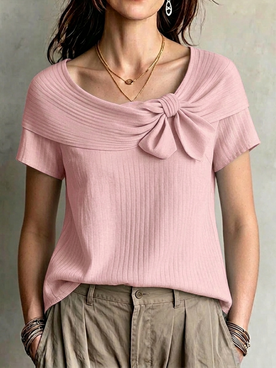 Bow Detail Ribbed Knit Top