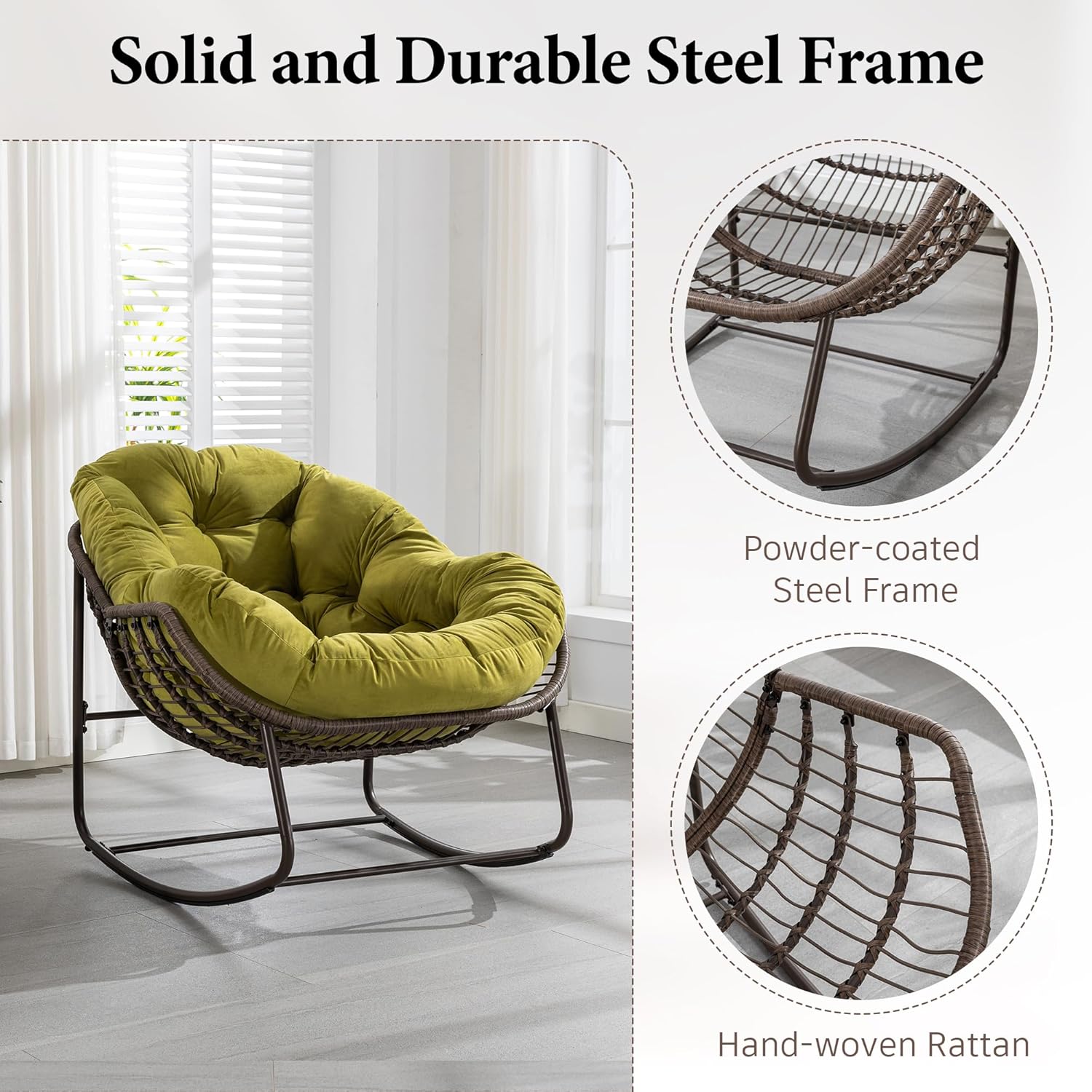 Oversized Outdoor Egg Rocking Chair with Thick Cushion – Comfortable Patio & Indoor Lounge Seating Clearance Sale