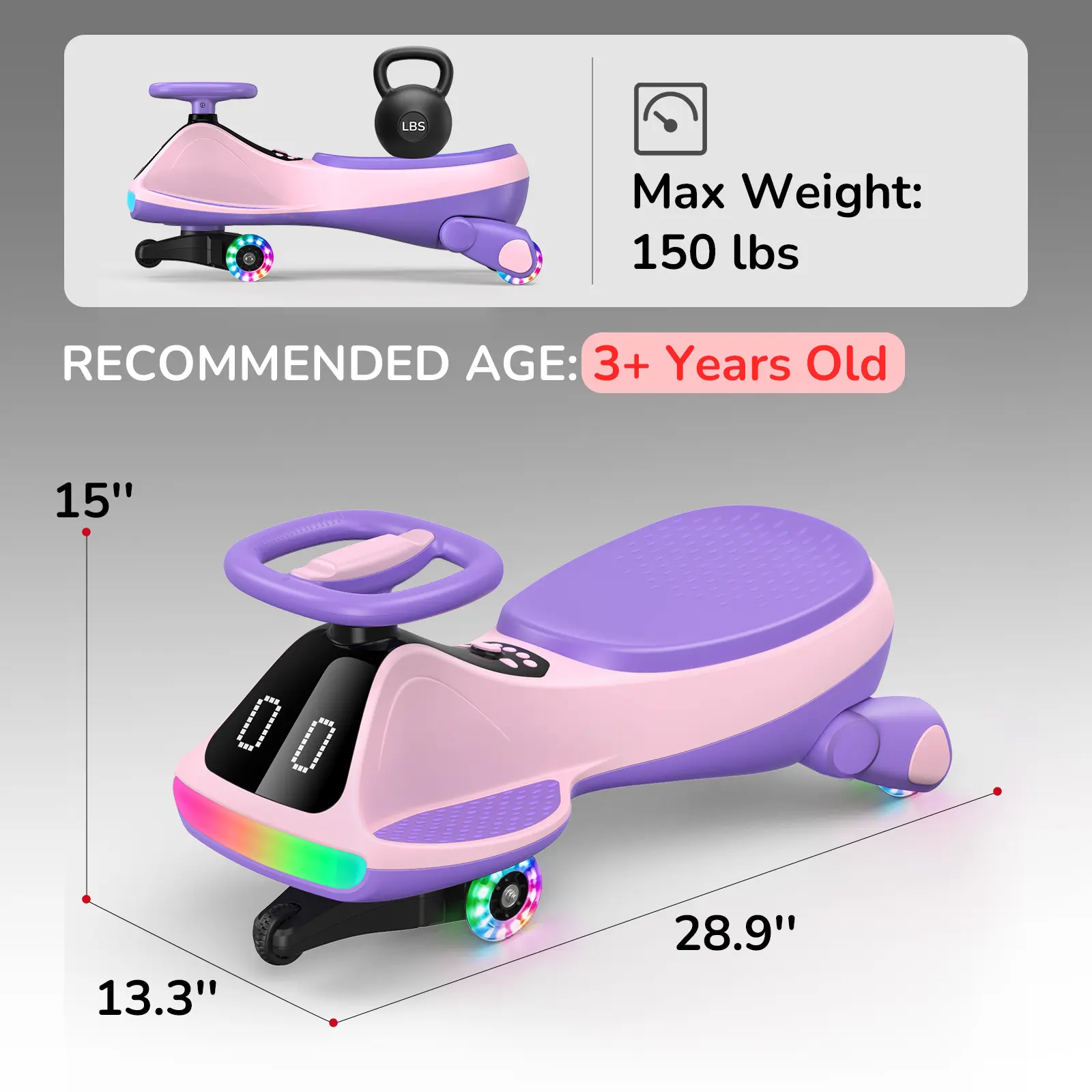🔥 12V Electric Wiggle Car for Kids – LED Lights, Bluetooth Music & Rechargeable Ride-On Fun