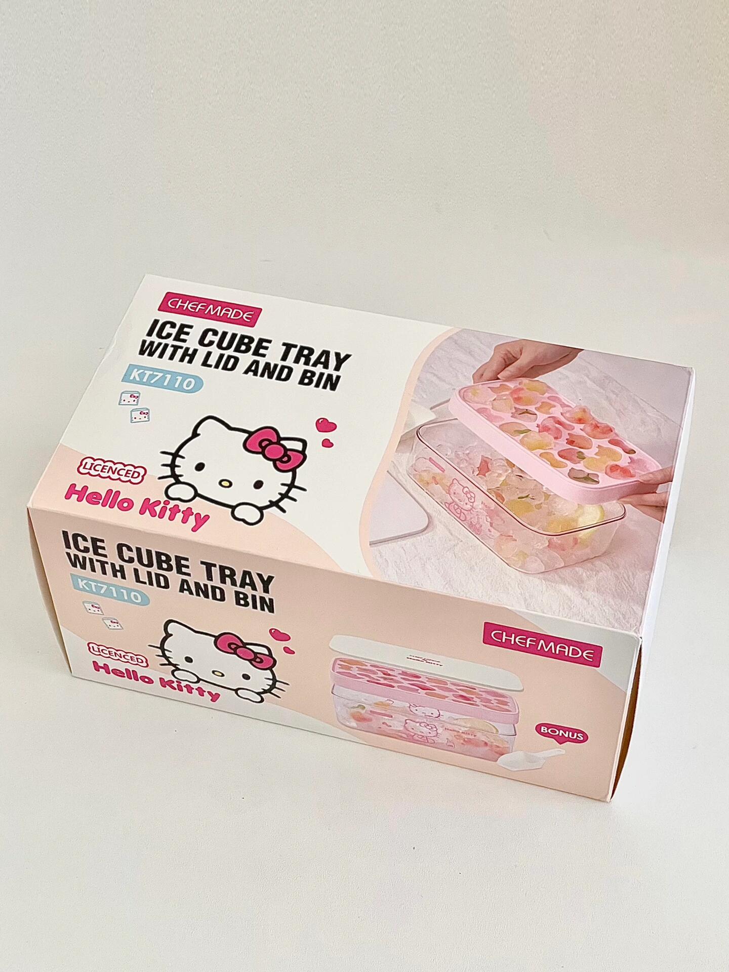 Hellokitty Shape Ice Cube Tray with Lid and Bin (with Scoop)