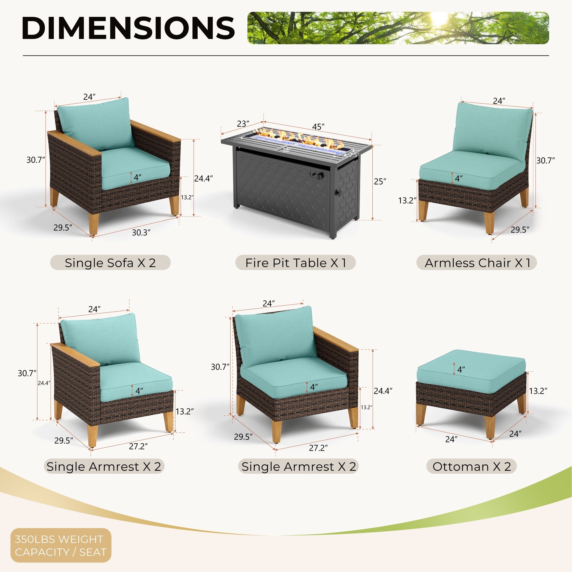 8-Piece Patio Outdoor Wicker Sectional Sofa Set, Large Seating Furniture Conversation Sets with Fire Pit Table