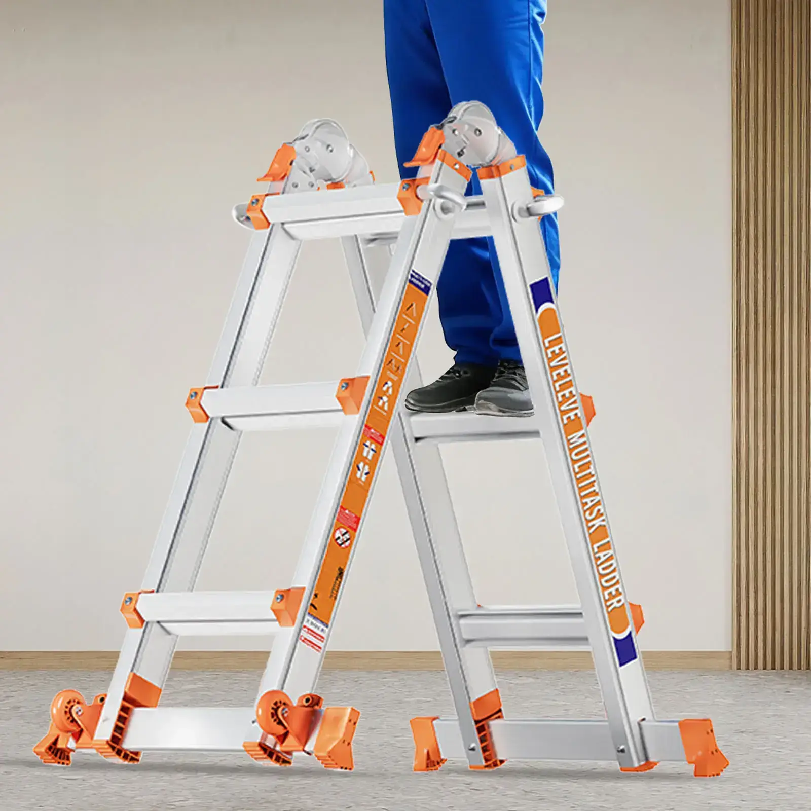 Extendable Telescopic Multi-Position Ladder - Convertible Modes, A-Frame Step Ladder with Stabilizer Bars, Narrow Folded Width, 330LBS Load Capacity, Wheels, Safe for Home & Outdoor Roof Work, Extendable Telescopic Ladders