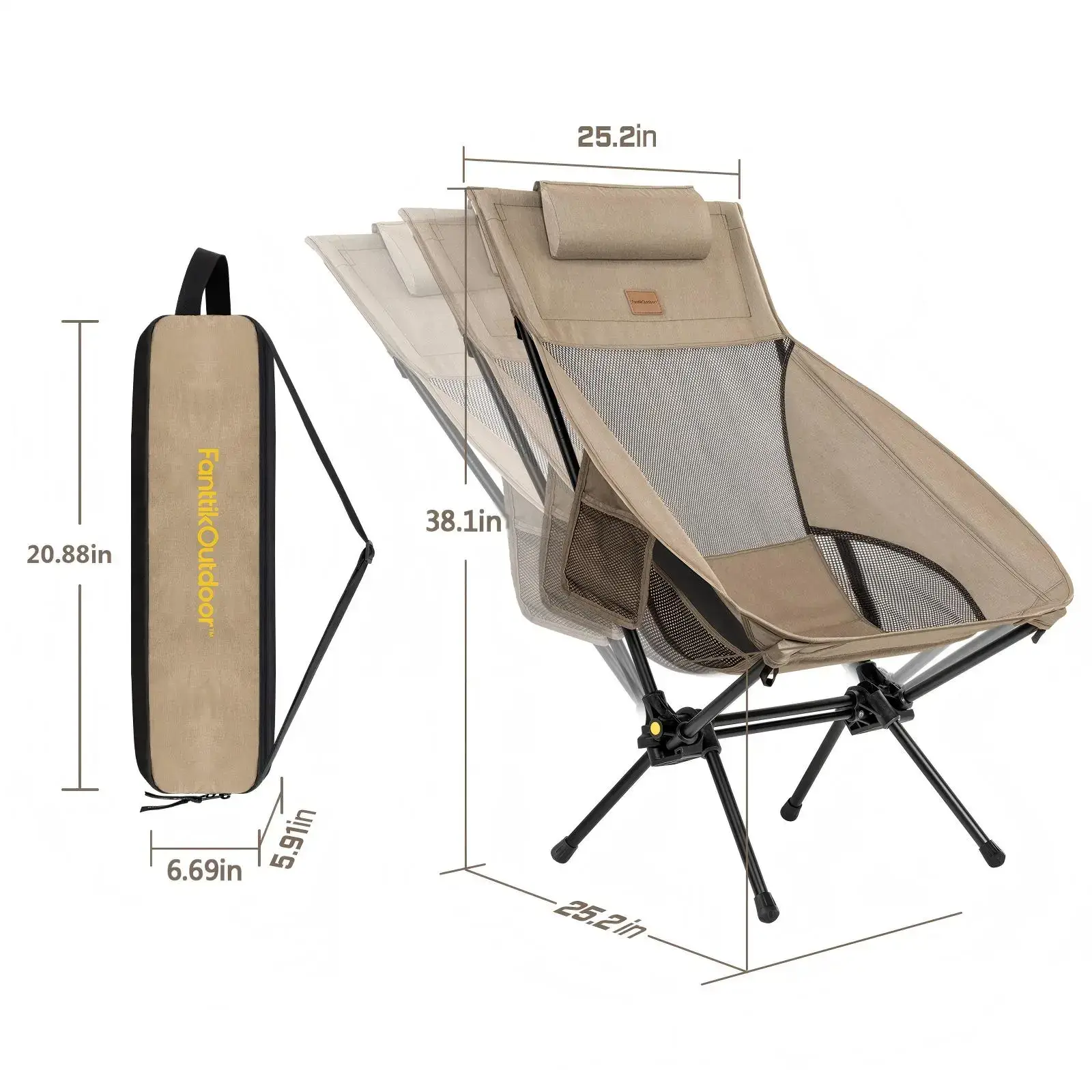 Adjustable Lightweight Foldable Rocking Camping Chair for Patio Lawn Outdoor Relaxation