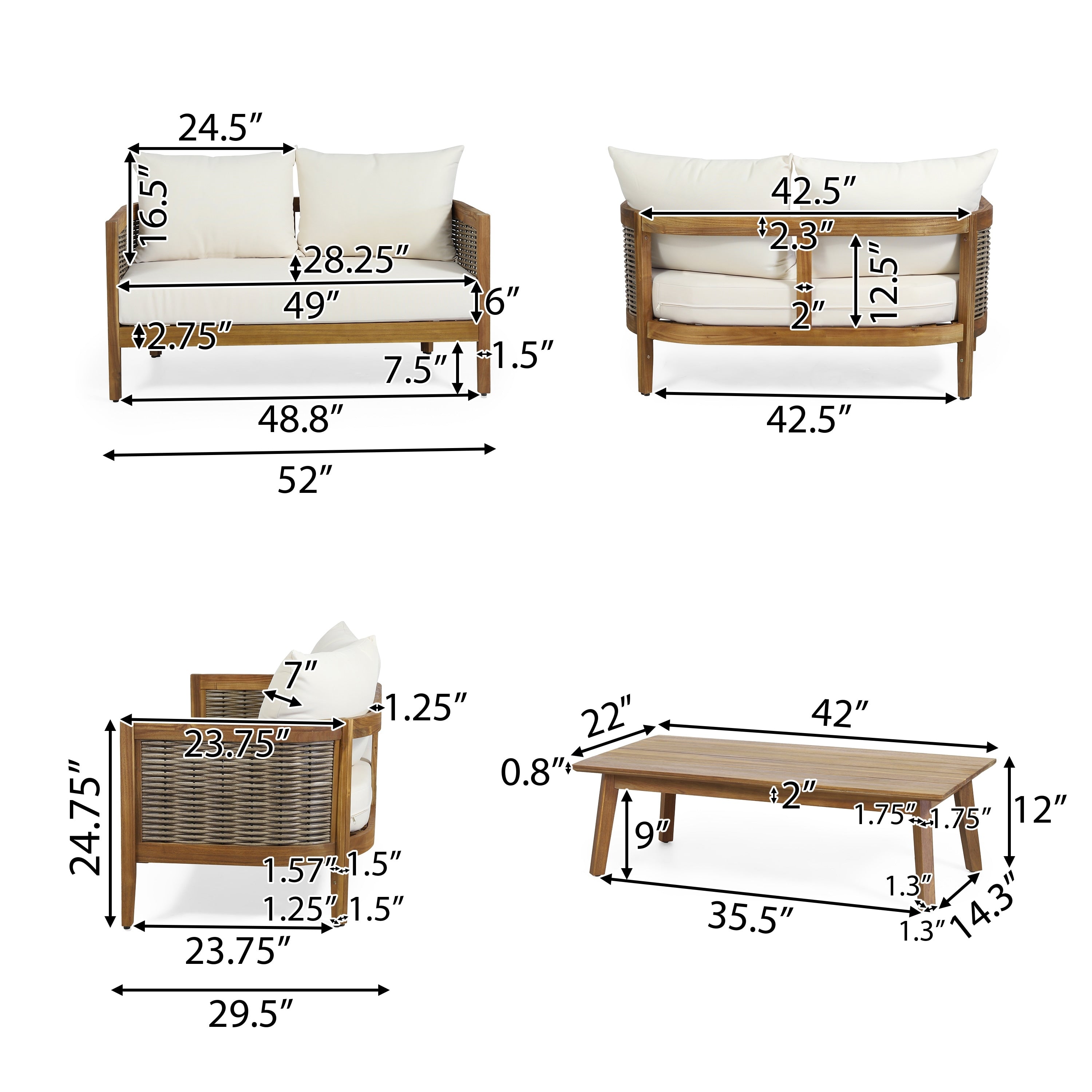 Burchett Outdoor Acacia Wood and Wicker 4 Seater Chat Set with Optional Sunbrella Cushions by Christopher Knight Home