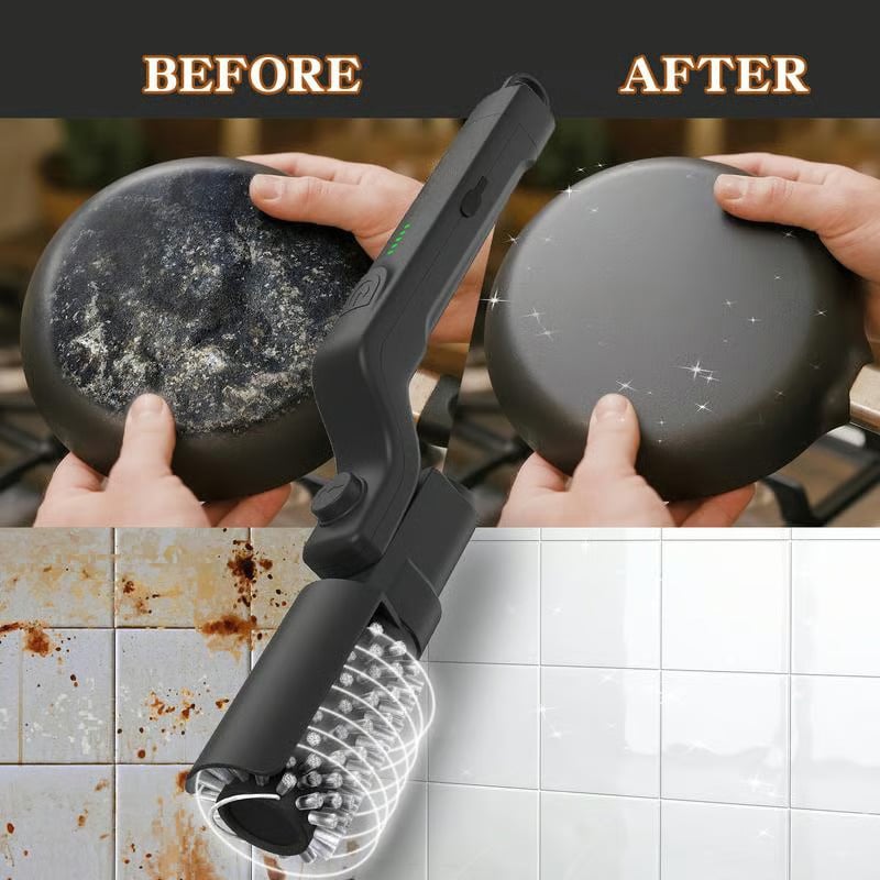 (Free shipping) 🔥Electric grill brush, cordless and rechargeable, stainless steel brush, two cleaning brushes, adjustable angle