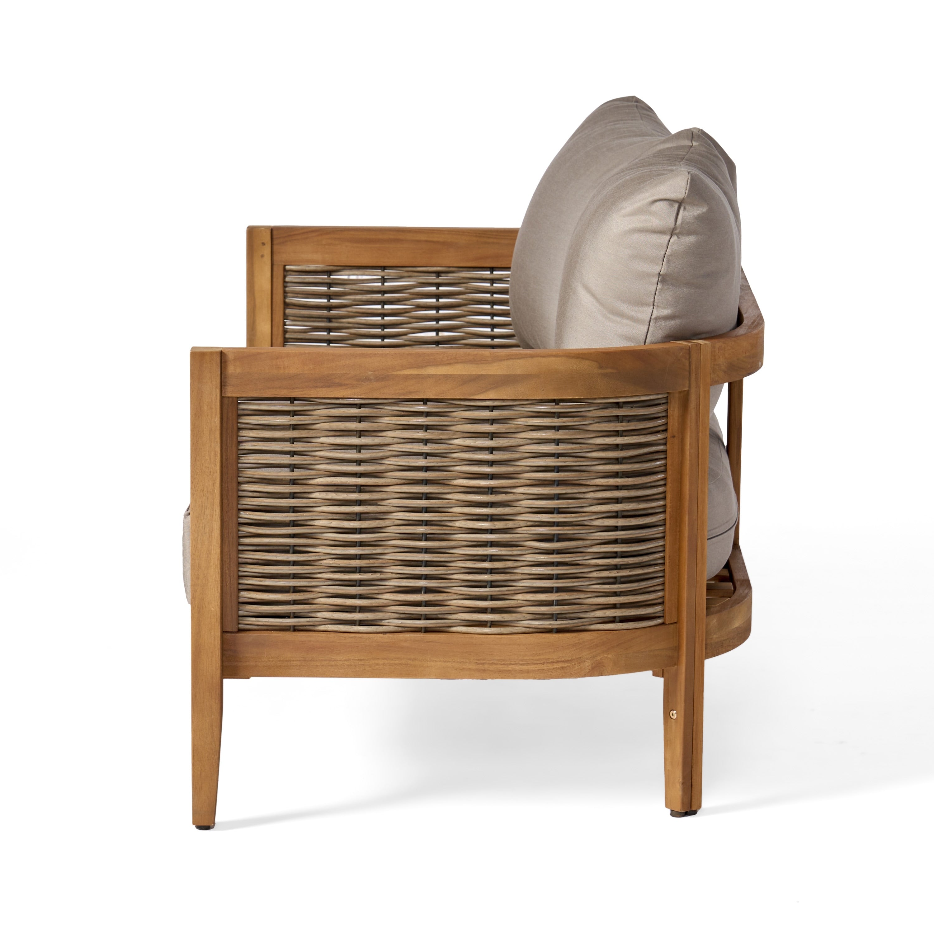 Burchett Outdoor Acacia Wood and Wicker 4 Seater Chat Set with Optional Sunbrella Cushions by Christopher Knight Home