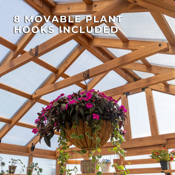Savannah Chalet-Style 14.5 ft. W x 12 ft. D x 10.5 ft. H Cedar and Polycarbonate Light Brown Greenhouse Kit w/ PowerPort