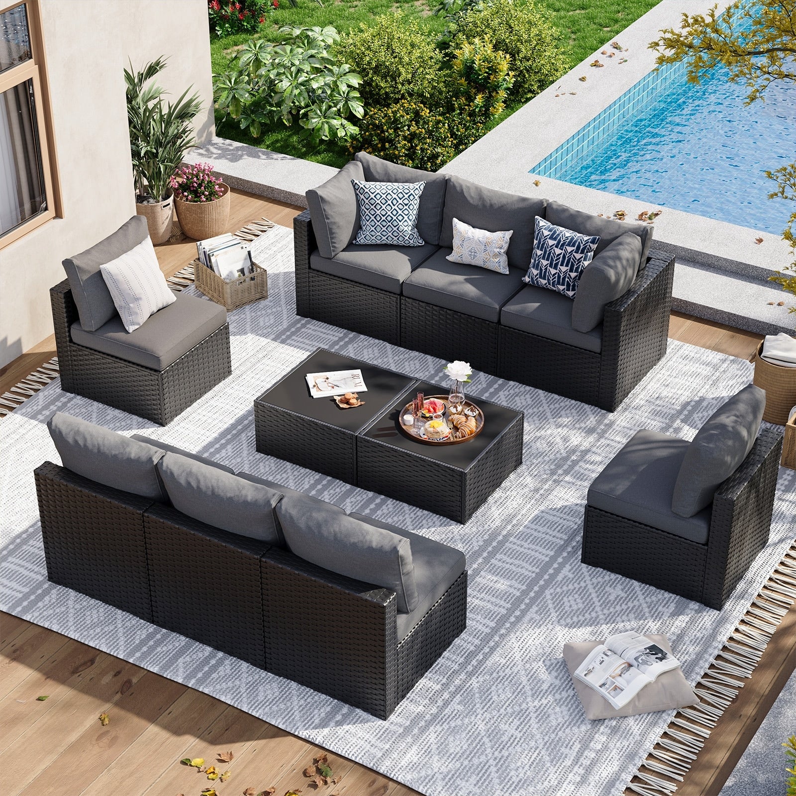 Wicker Rattan Patio Sectional Sofa Set