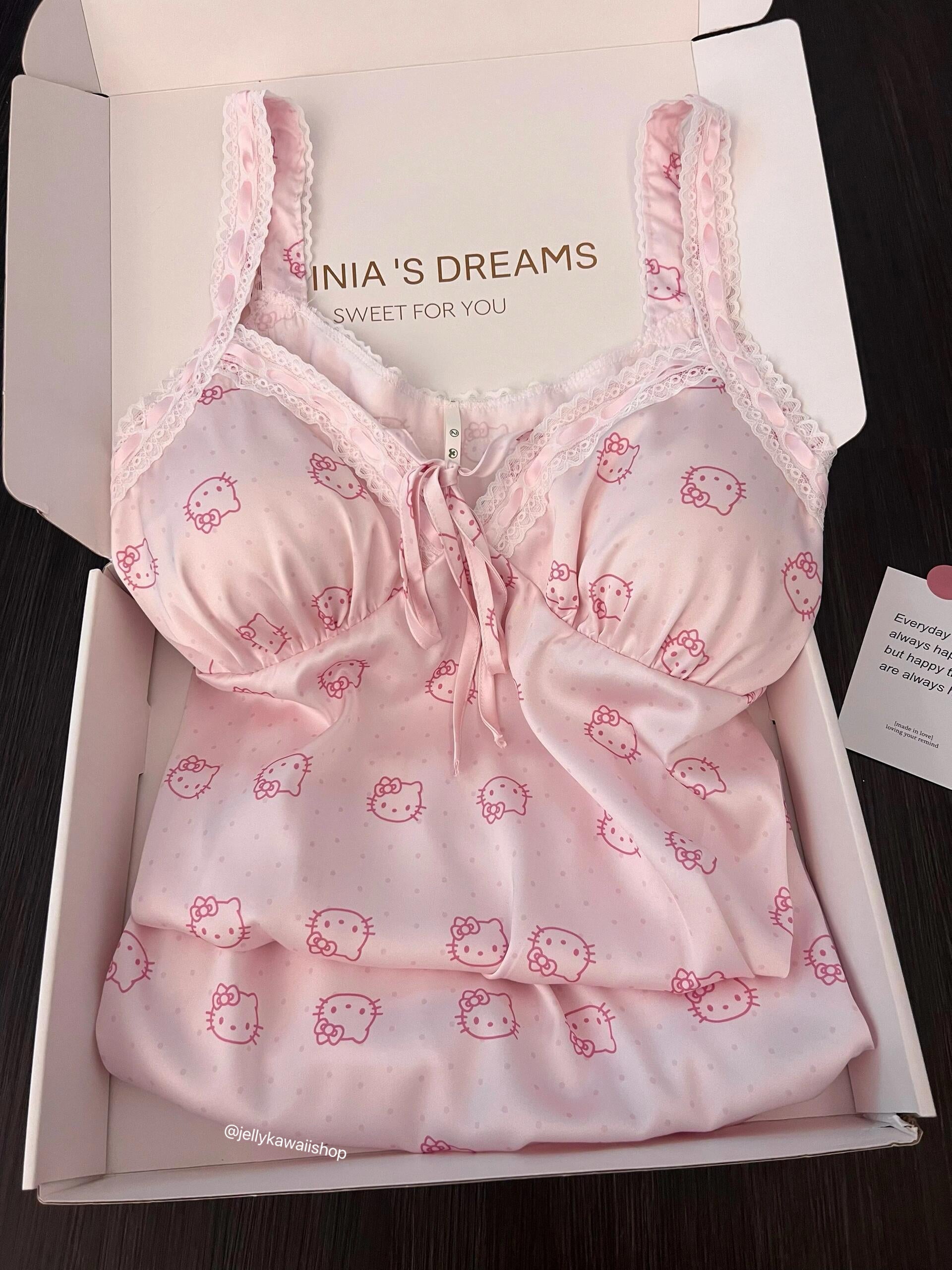 Hellokitty Pink Lace Nightgown Satin Slip Dress