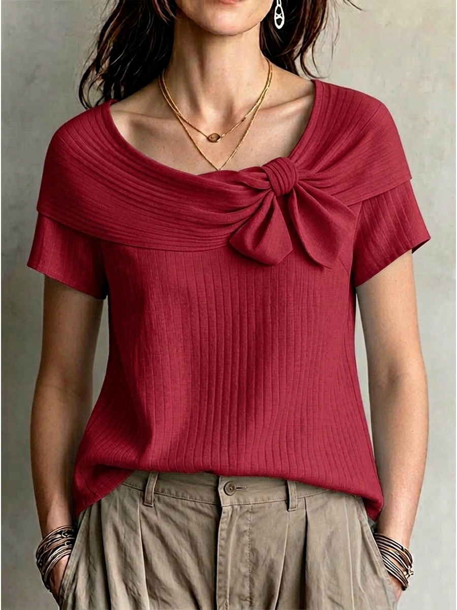 Bow Detail Ribbed Knit Top