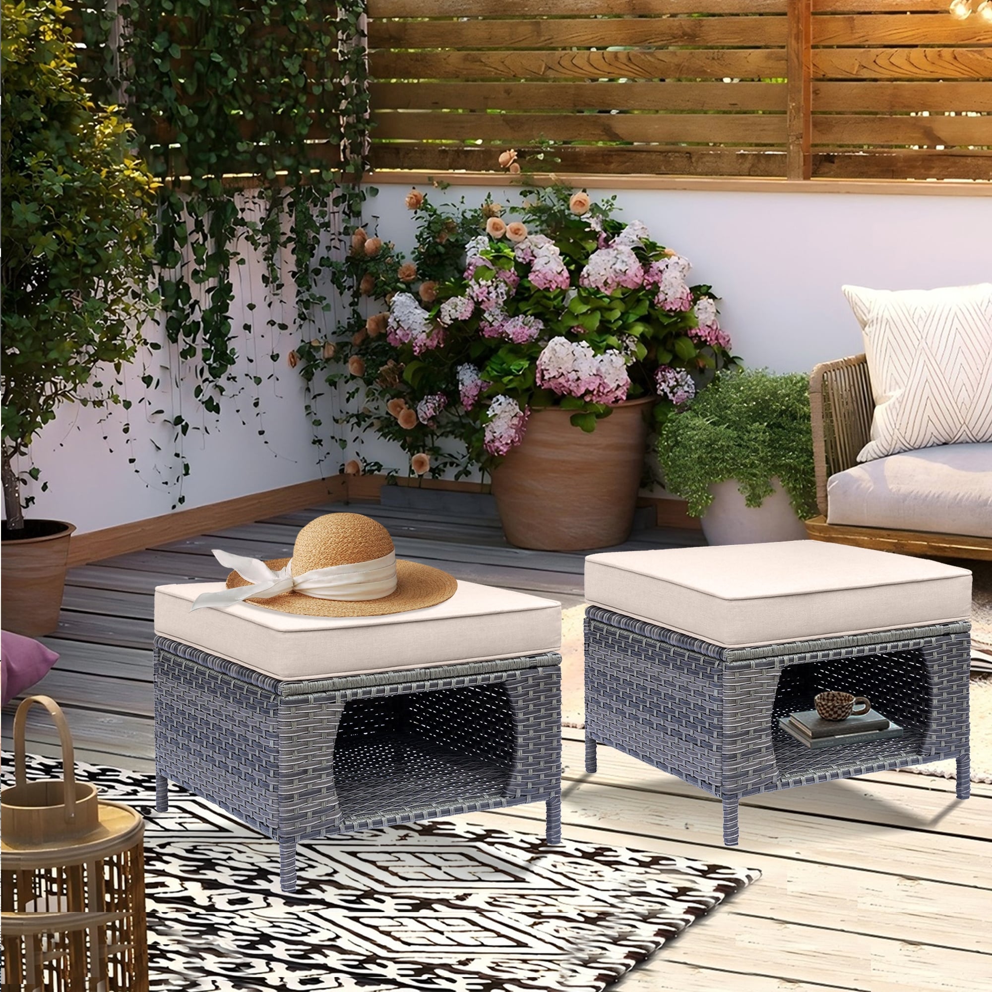 Outdoor Patio Furniture Set-Wicker Patio Conversation Swivel Chair Set