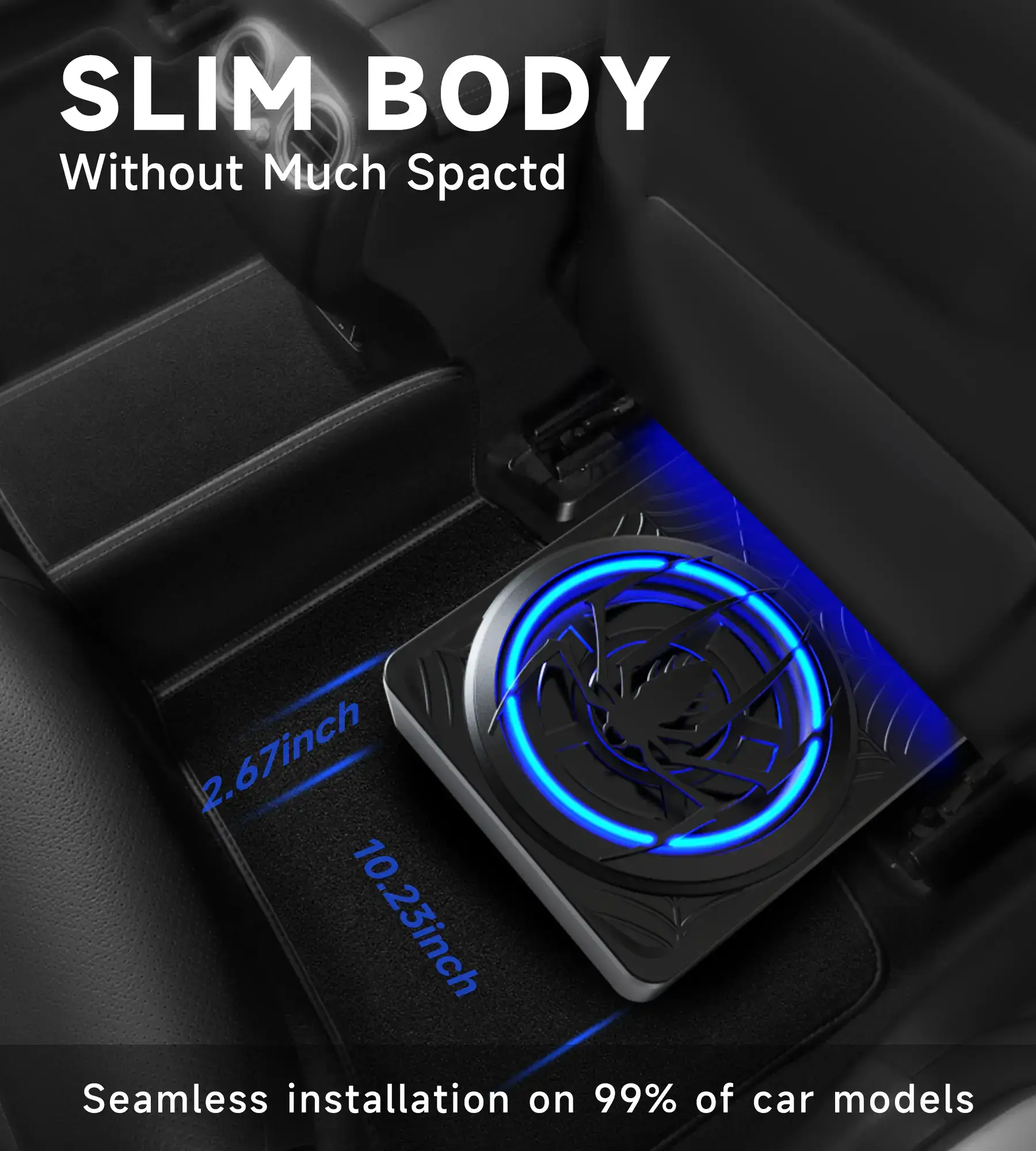 1200W Slim Underseat Car Subwoofer and Amp Package, Deep Bass Stereo Sound with Ambient Light, Adjustable Low Pass/Gain/Boost, for Truck/SUV/Jeep/MPV