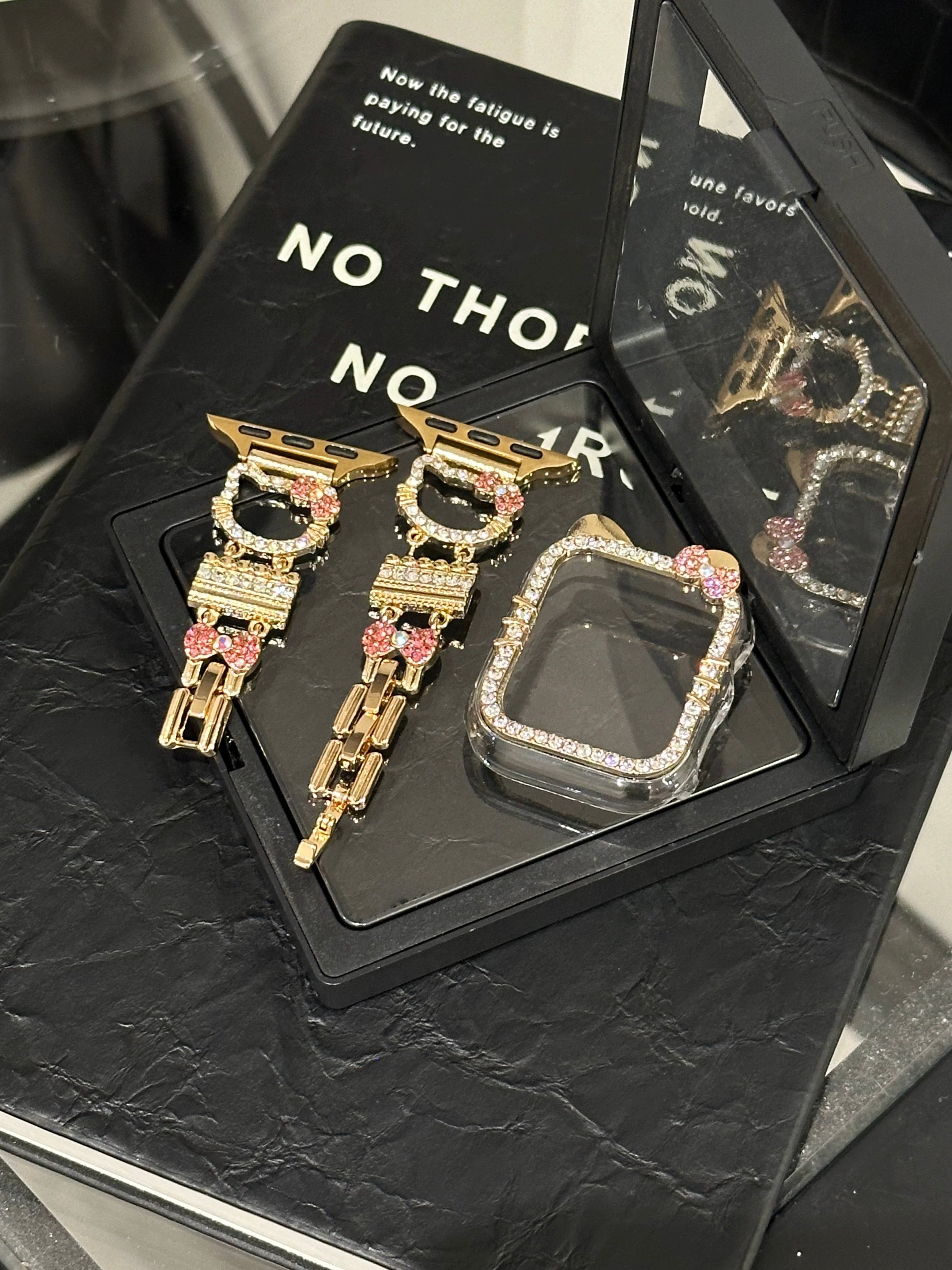 Hellokitty Apple Watch Band Bling Diamond Strap Bands with Screen Protector Case