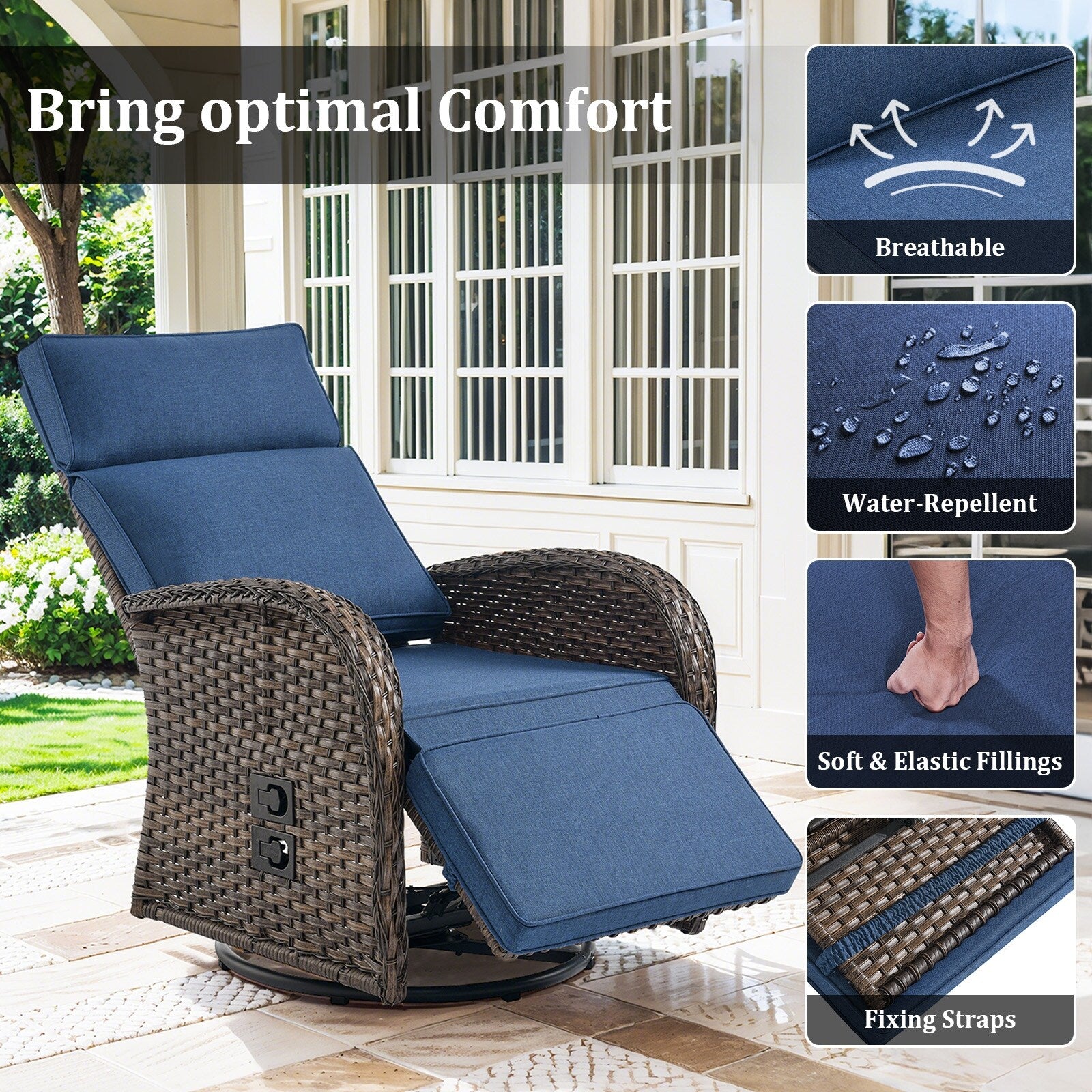 Pocassy Reclining Patio Chair with Adjustable Backrest