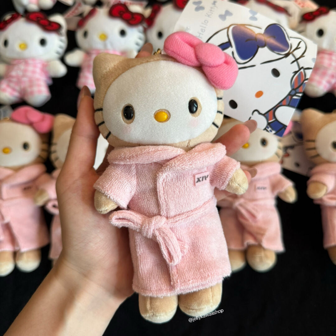 Hello Kitty Pink Bathrobe Face Mask Plushies Keychain