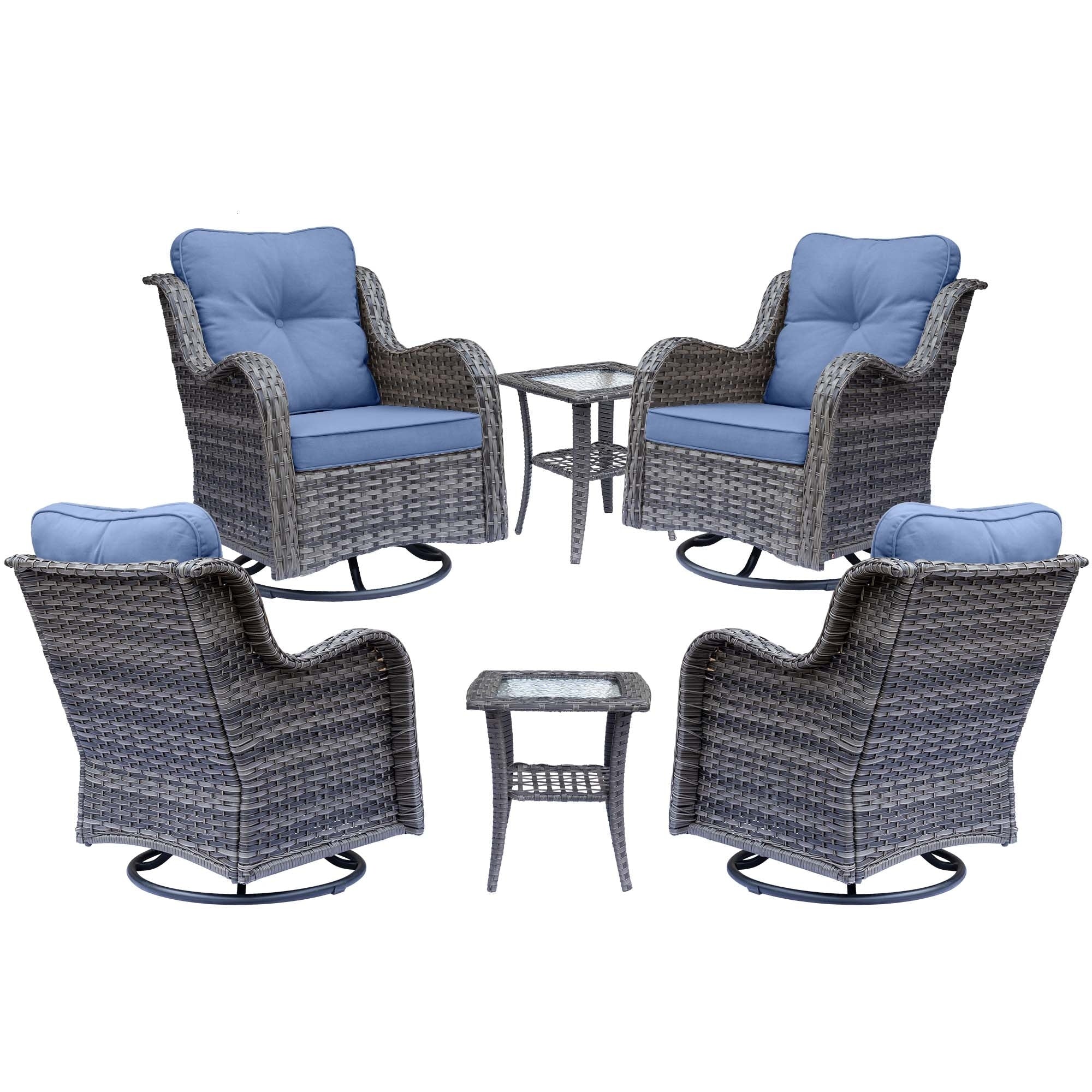 Outdoor Patio Furniture Set-Wicker Patio Conversation Swivel Chair Set
