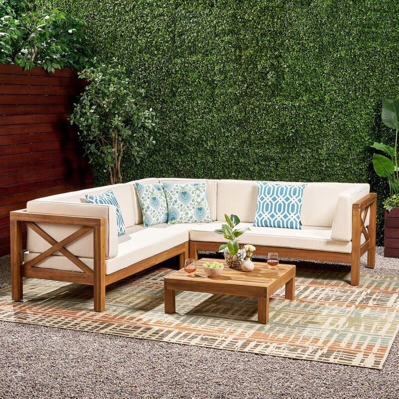 Ansel Solid Wood 5 - Person Seating Group with Cushions