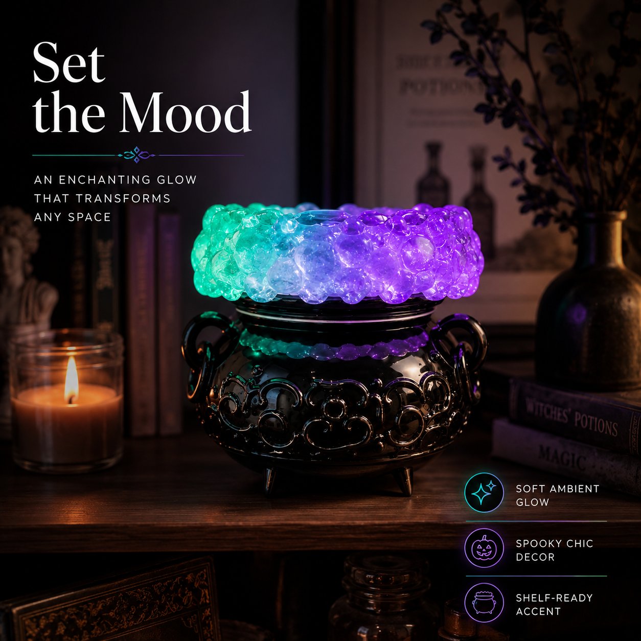 Halloween Cauldron LED Bubble Light Decor