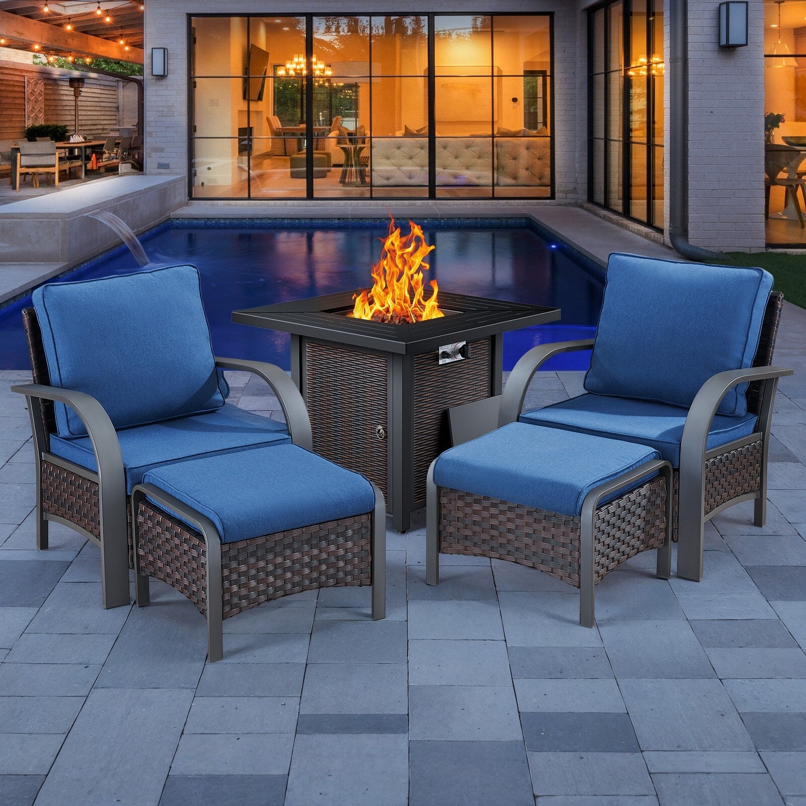 Outdoor Patio Chair with Fire Pit Table Set