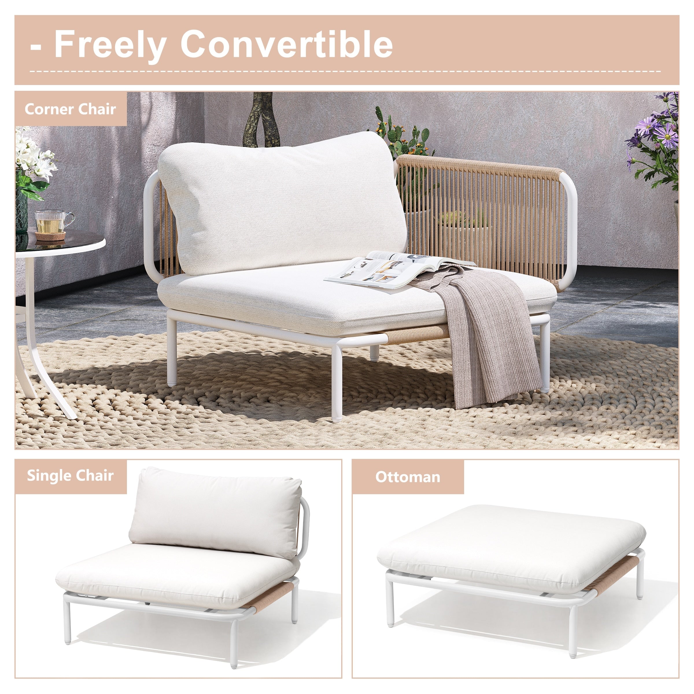 Outdoor Cushioned Sectional Sofa Chat Set Patio Furniture Conversation Set, Free Combination
