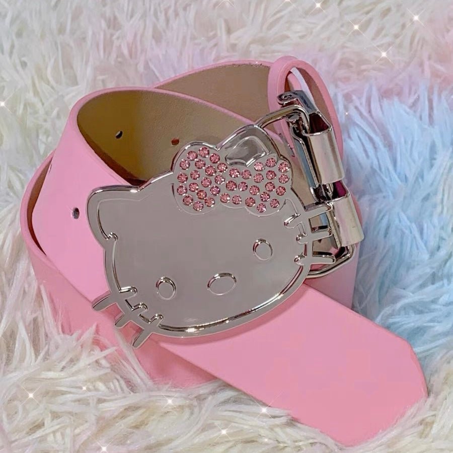 Hellokitty Rhinestone Belt Y2k Belt Cowgirl Leather Belt