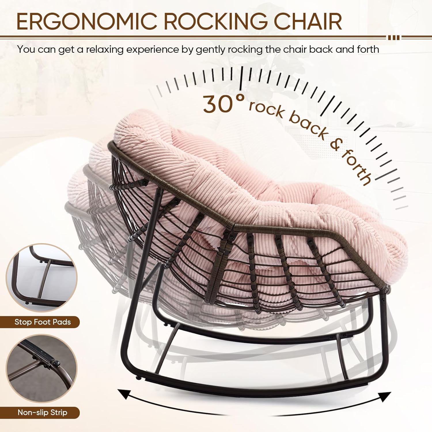 Oversized Outdoor Egg Rocking Chair with Thick Cushion – Comfortable Patio & Indoor Lounge Seating Clearance Sale
