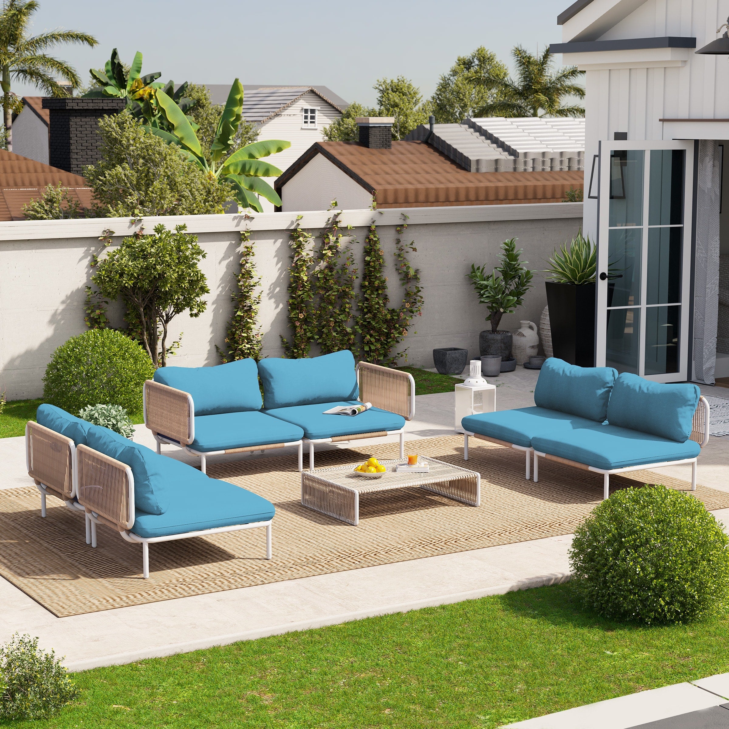 Outdoor Cushioned Sectional Sofa Chat Set Patio Furniture Conversation Set, Free Combination