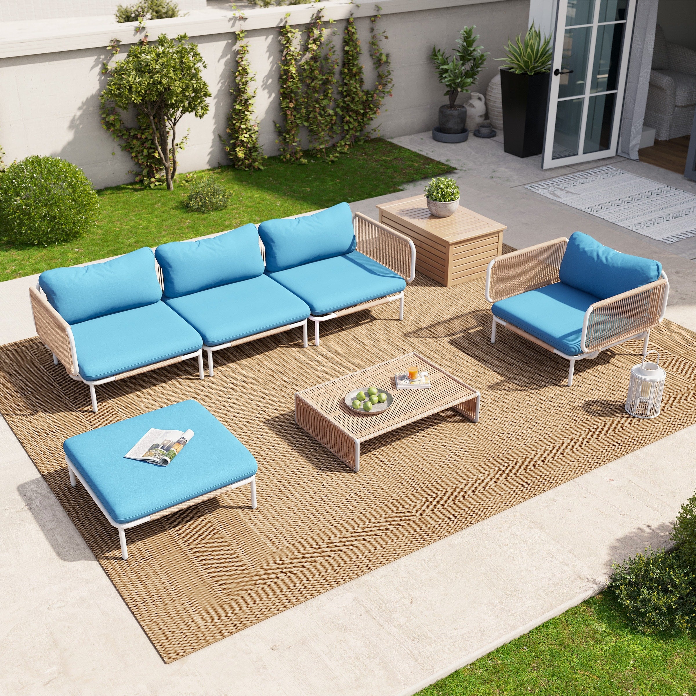 Outdoor Cushioned Sectional Sofa Chat Set Patio Furniture Conversation Set, Free Combination