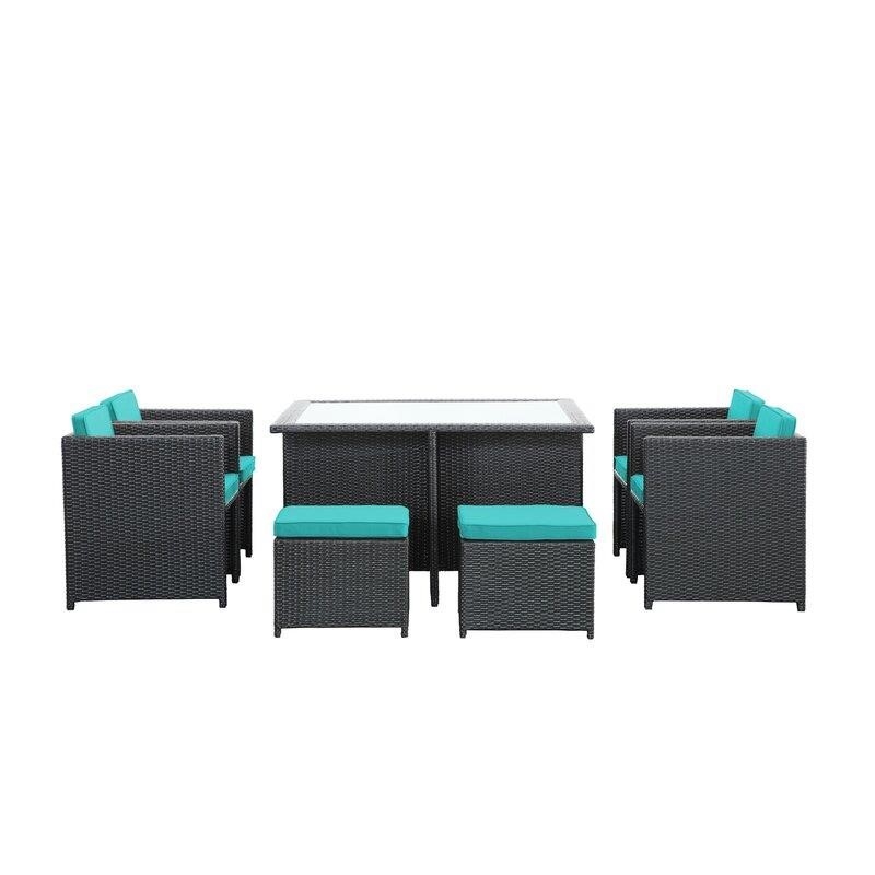 Travers Square 51'' Long Dining Set with Cushions