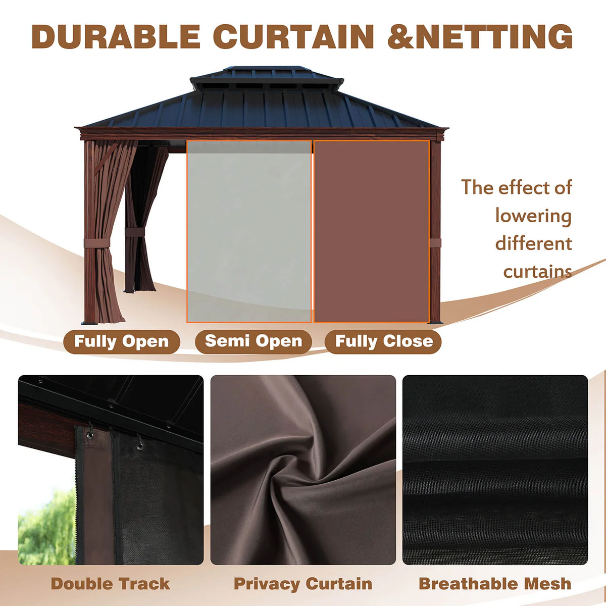 12-ft x 10-ft Wood Grain Appearance Hardtop Brown Gazebo with Hardtop Roof (Screen Included)