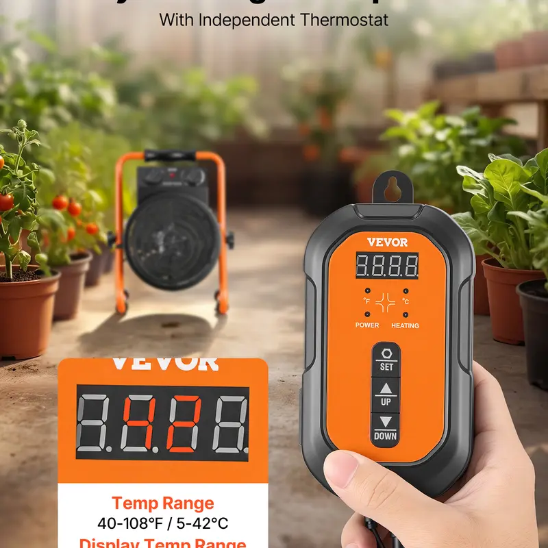 1500W Portable Greenhouse Electric Heater, Thermostat, IPX4