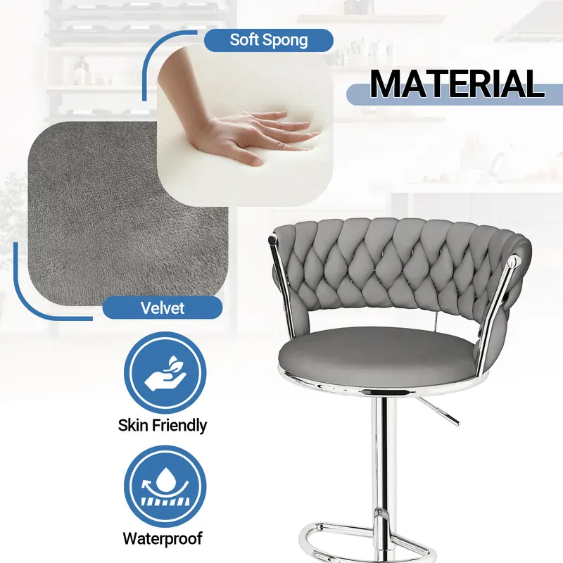 🔥Last Chance Sale🔥Modern Velvet Bar Stool, Adjustable Counter Height Chair with 360° Swivel & Footrest for Kitchen Island