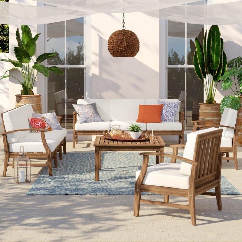Jamila Solid Wood 8 - Person Seating Group with Cushions